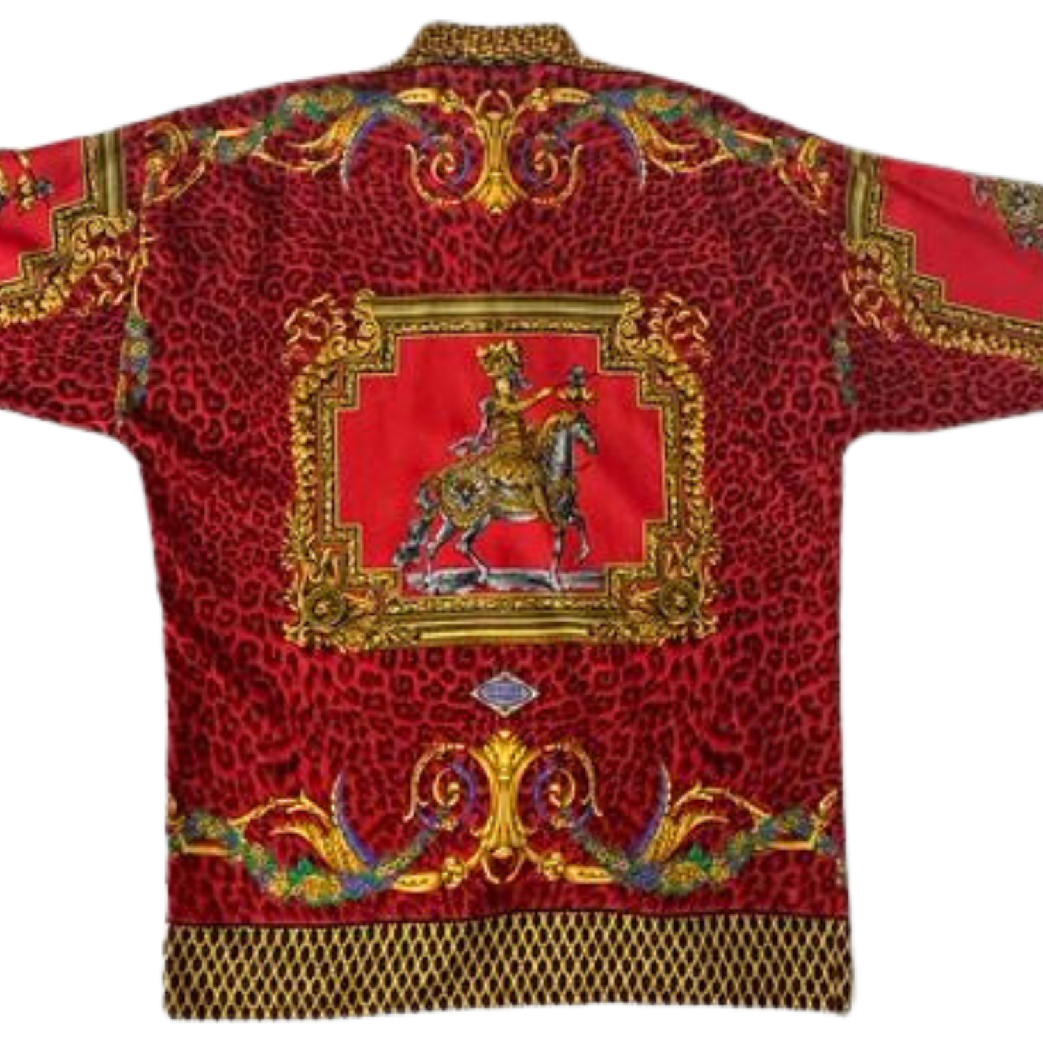 1990S GIANNI VERSACE Red & Gold Silk Twill Baroque Leopard Print 1990S GIANNI VERSACE Red & Gold Silk Twill Baroque Leopard Print