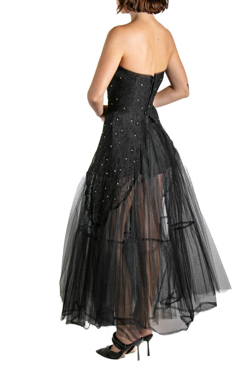 Black Rayon Embroidered Tulle Strapless Long Layered Dress MORPHEW Black Rayon Embroidered Tulle Strapless Long Layered Dress MORPHEW