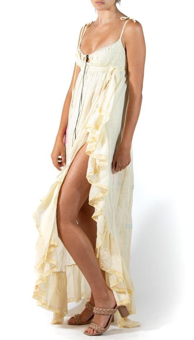 MORPHEW ATELIER Butter Yellow Organic Cotton Voile Empire Waist Dress MORPHEW ATELIER Butter Yellow Organic Cotton Voile Empire Waist Dress