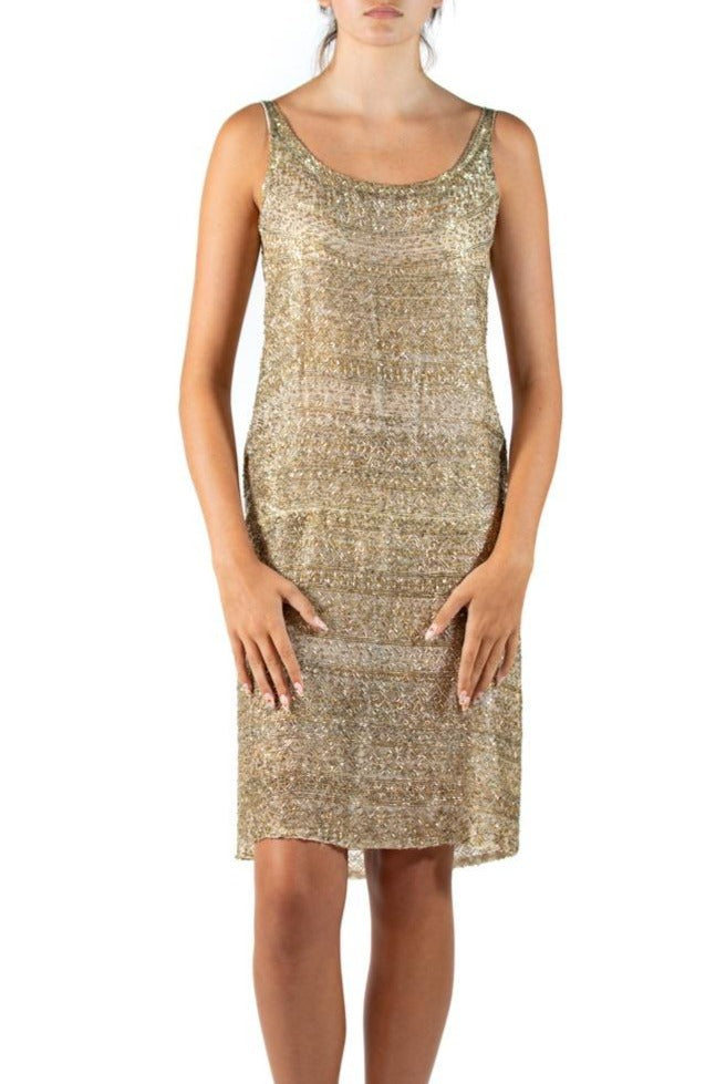 1970S HALSTON Cream Beaded Silk Cocktail Dress 1970S HALSTON Cream Beaded Silk Cocktail Dress