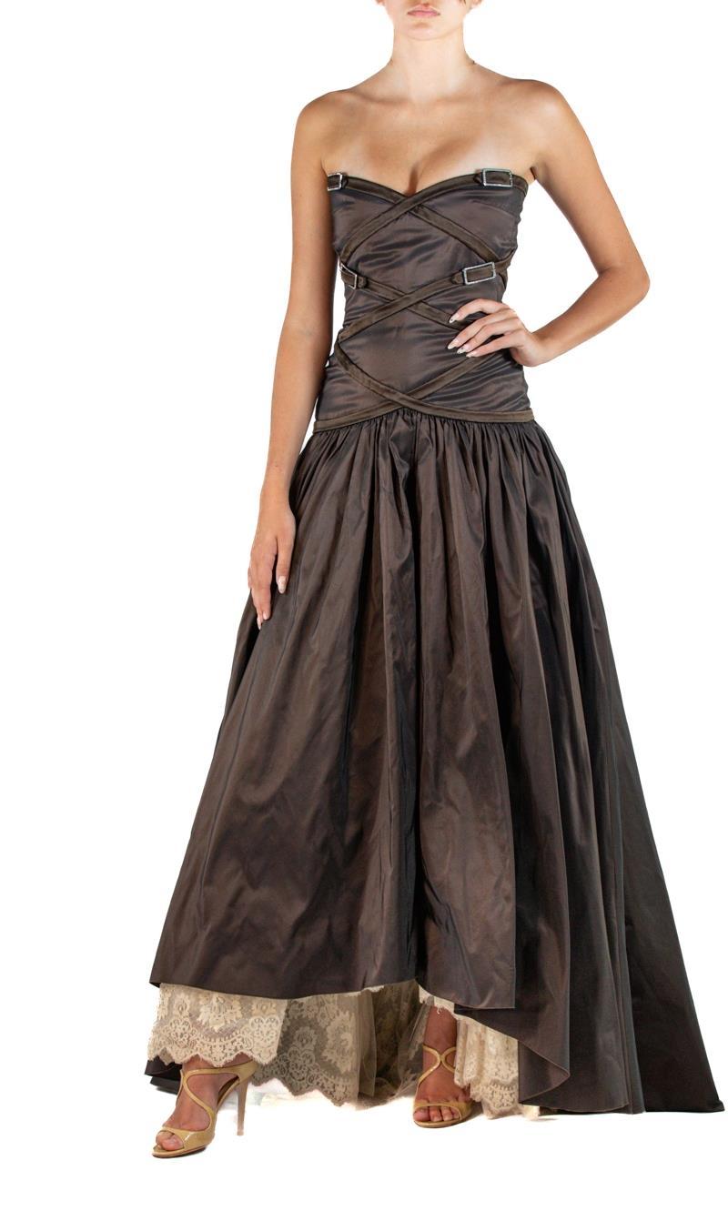 1990S VALENTINO Dark Chocolate Brown Silk Taffeta Strapless Gown Runway Sample 1990S VALENTINO Dark Chocolate Brown Silk Taffeta Strapless Gown Runway Sample