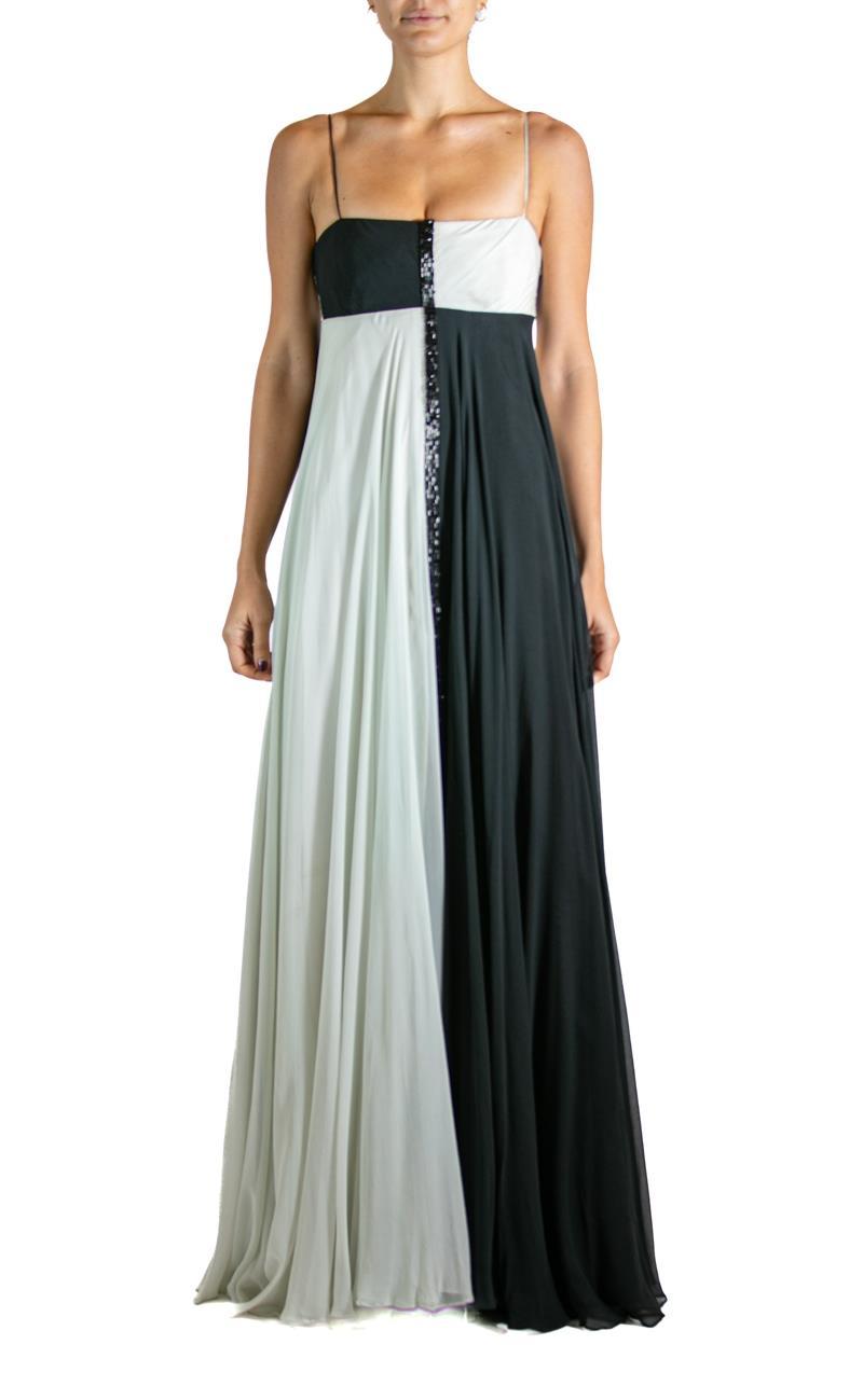2000S MARCHESA Black & White Beaded Gown As-Is