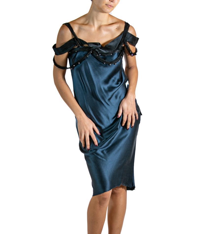 2000S LANVIN Navy Blue & Black Silk Cocktail Dress 2000S LANVIN Navy Blue & Black Silk Cocktail Dress
