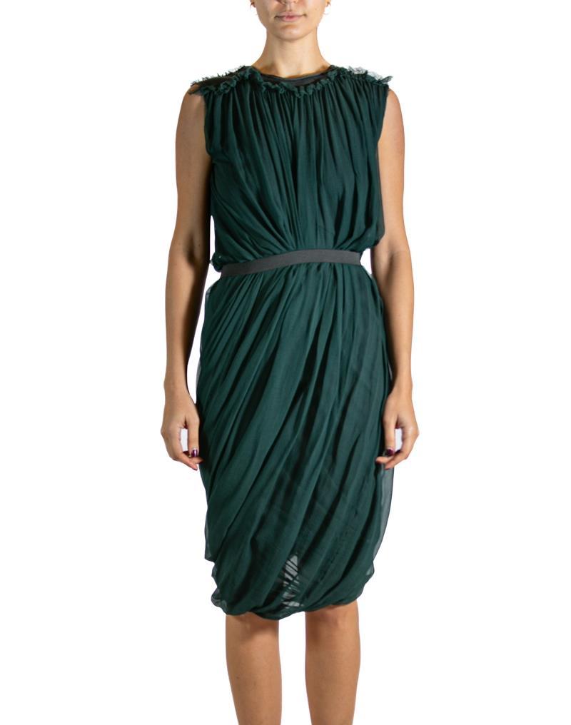 lanvin green silk dress New LANVIN GREEN SILK ONE SHOULDER DRESS FR 40 - 8 at 1stDibs