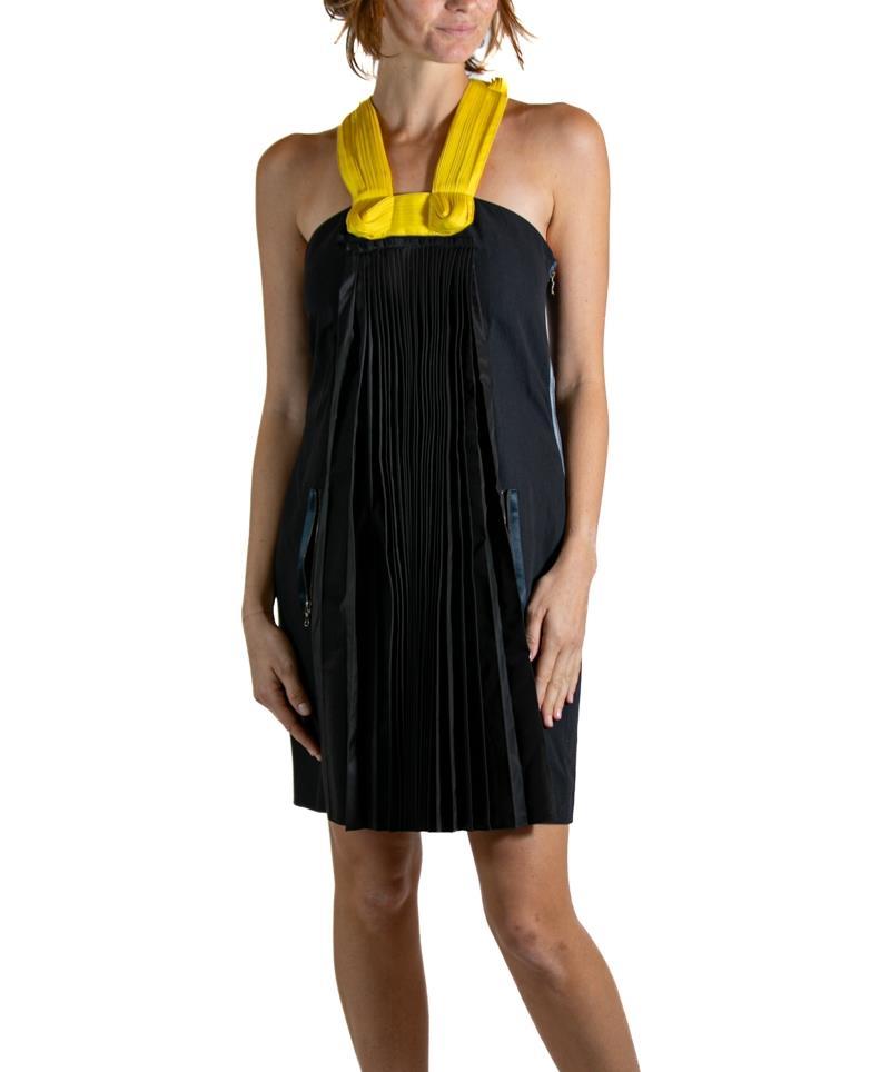 2000S LANVIN Black & Yellow Silk Wool Pleated Dress 2000S LANVIN Black & Yellow Silk Wool Pleated Dress