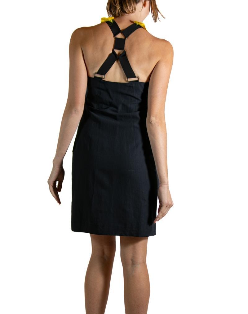 2000S LANVIN Black & Yellow Silk Wool Pleated Dress 2000S LANVIN Black & Yellow Silk Wool Pleated Dress