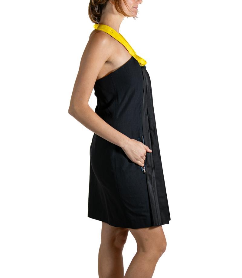 2000S LANVIN Black & Yellow Silk Wool Pleated Dress 2000S LANVIN Black & Yellow Silk Wool Pleated Dress