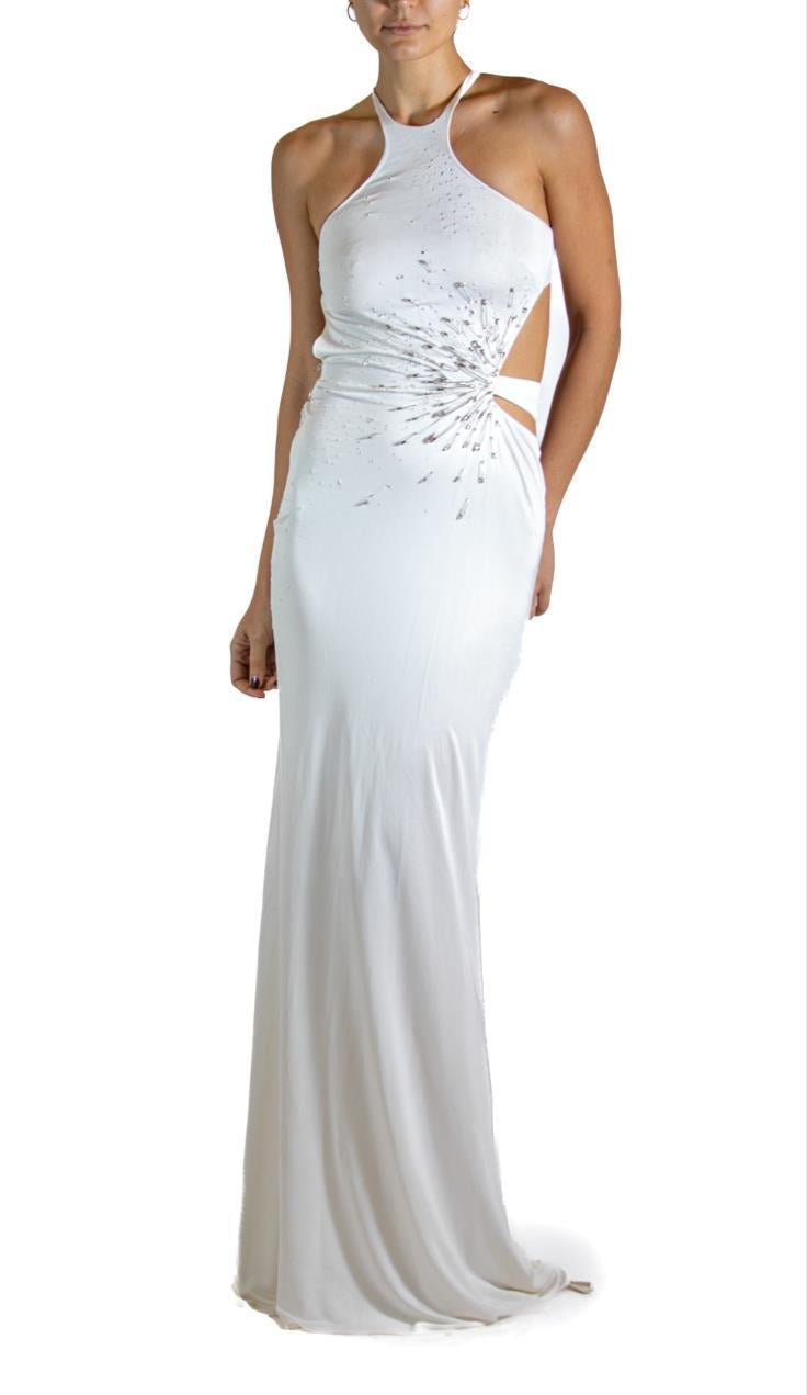 1990S TOM FORD GUCCI White Jersey Safety Pinned Cocktail Dress