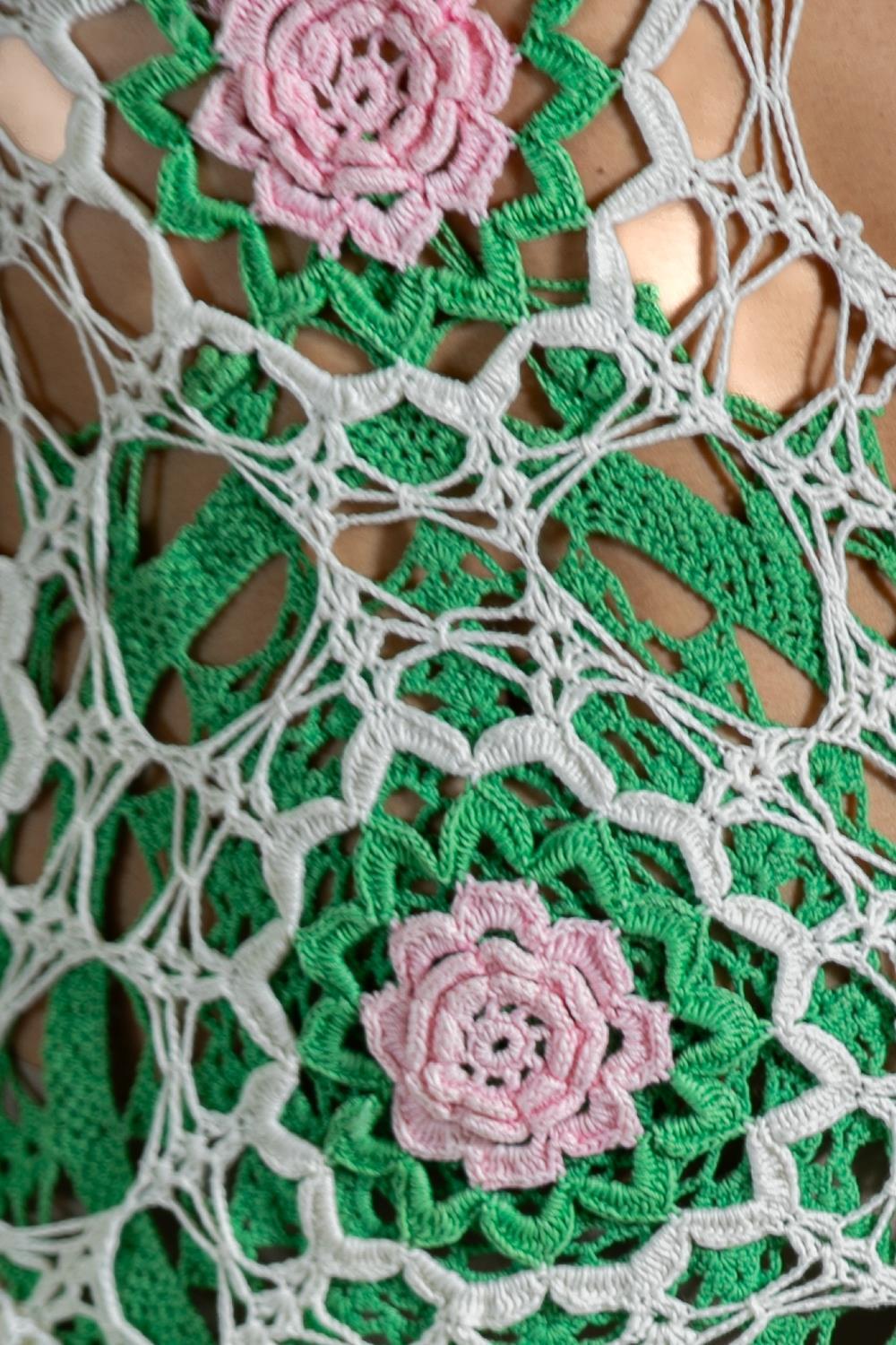 MORPHEW COLLECTION Green & Pink White Crochet Dress MORPHEW COLLECTION Green & Pink White Crochet Dress