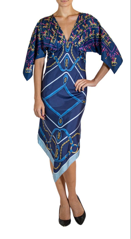 Abito Elegante Vestito Maxi Vestito Foulard Motivi Hermes Printed