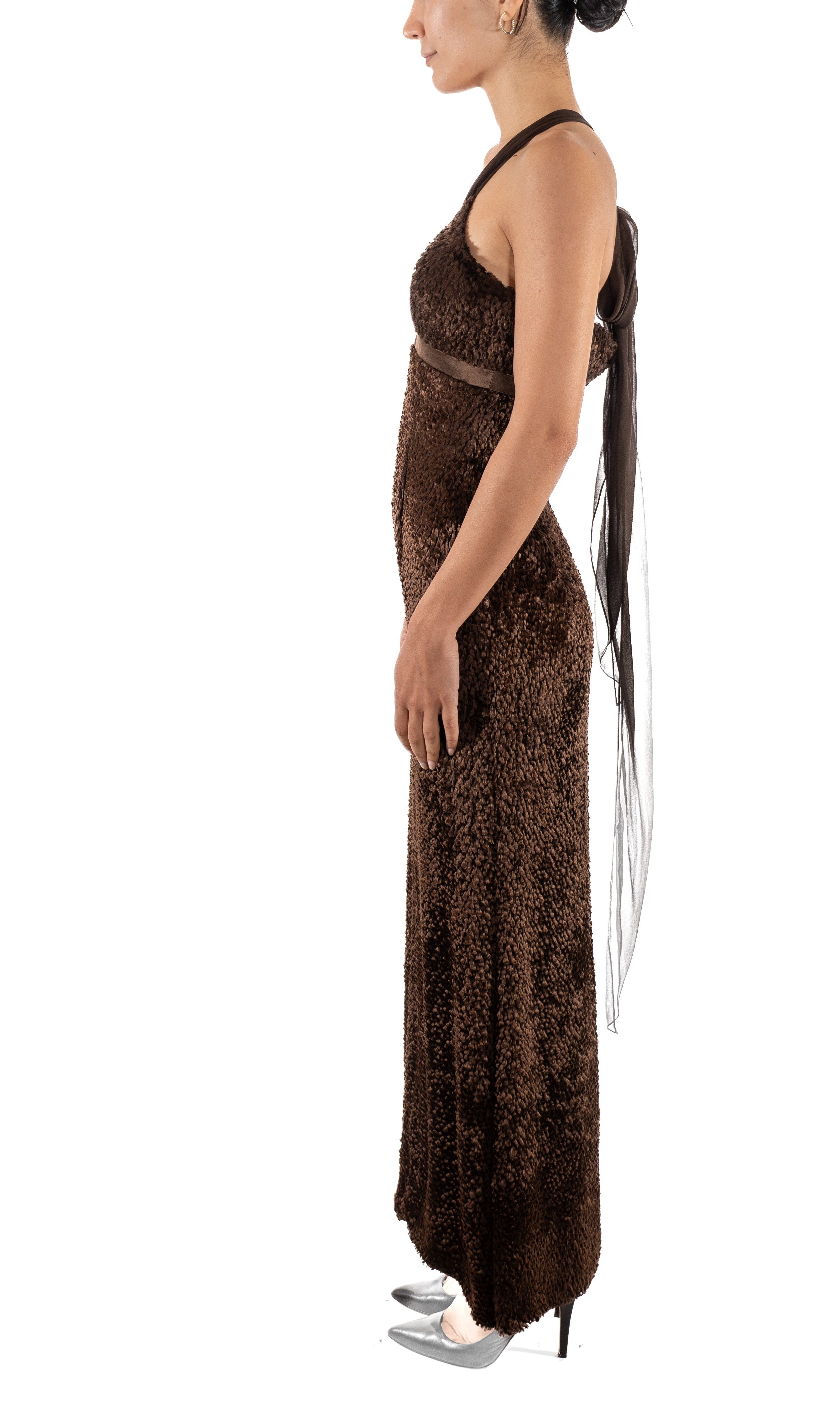 chocolate brown velvet dress 1990S Dark Chocolate Brown Silk & Rayon Burnout Velvet Gown