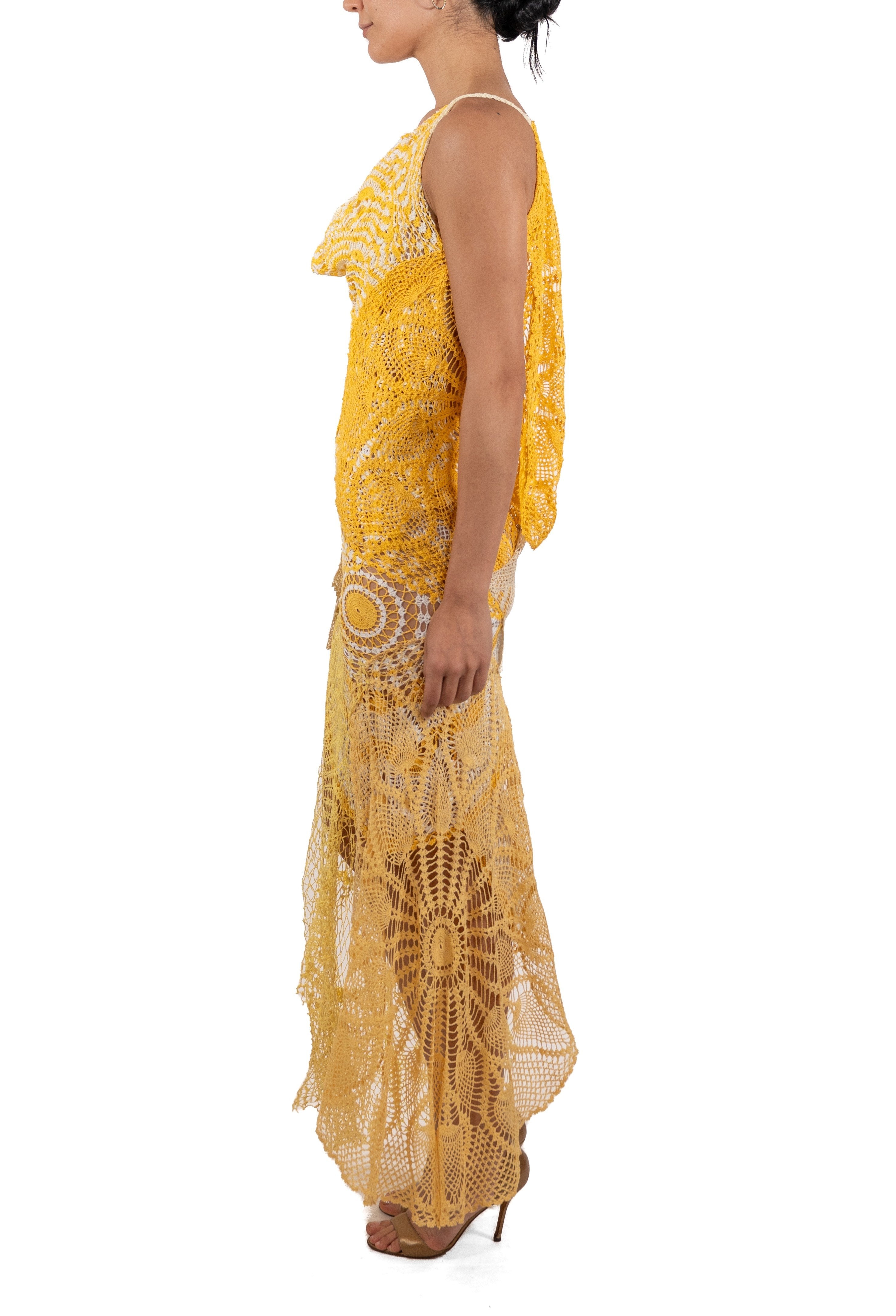 MORPHEW Collection Earth-Tone & Yellow Cotton Crochet Lace Long Body-Con Dress MORPHEW Collection Earth-Tone & Yellow Cotton Crochet Lace Long Body-Con Dress