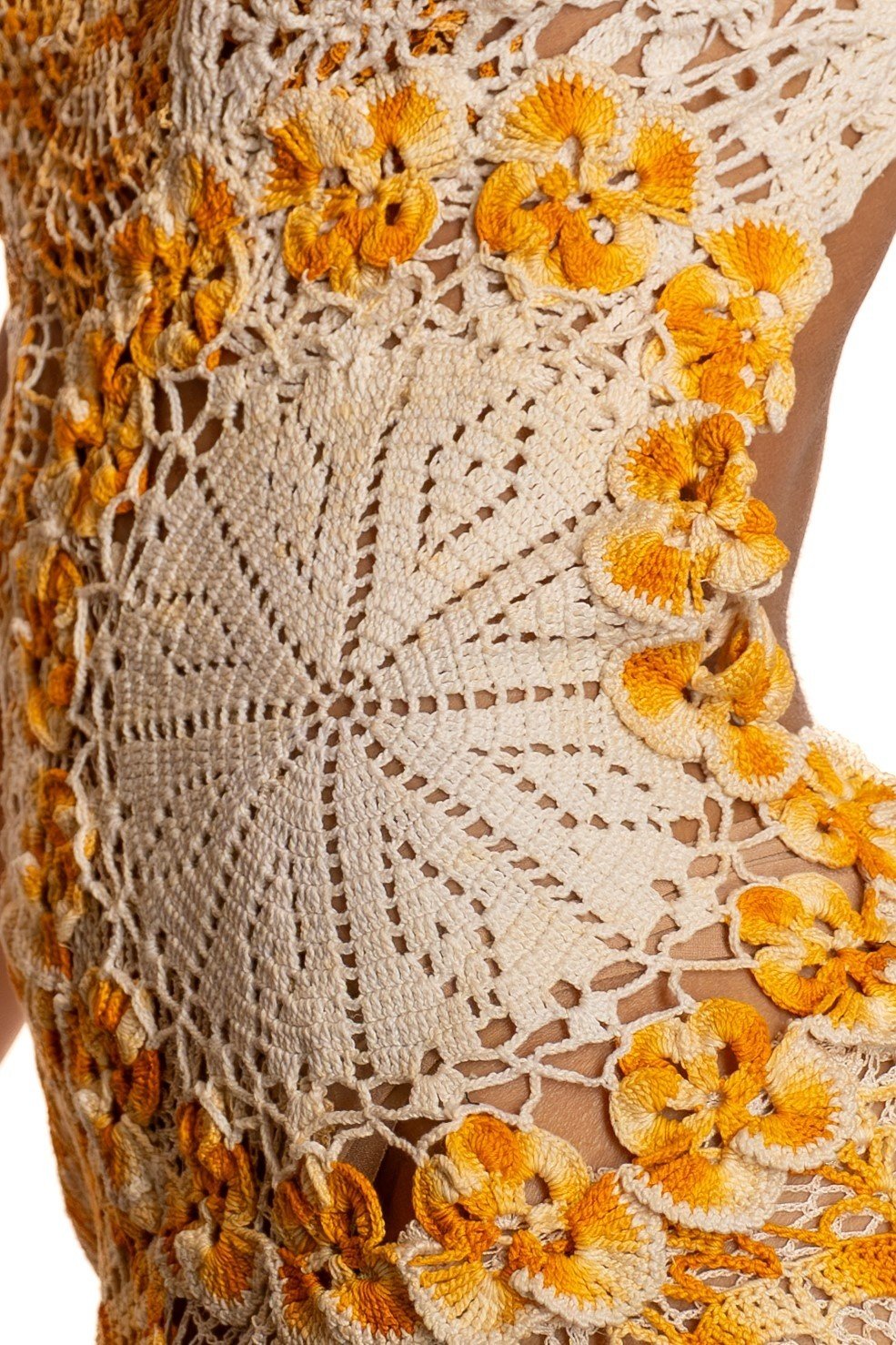 MORPHEW COLLECTION Orange & Cream Cotton Crochet Dress MORPHEW COLLECTION Orange & Cream Cotton Crochet Dress