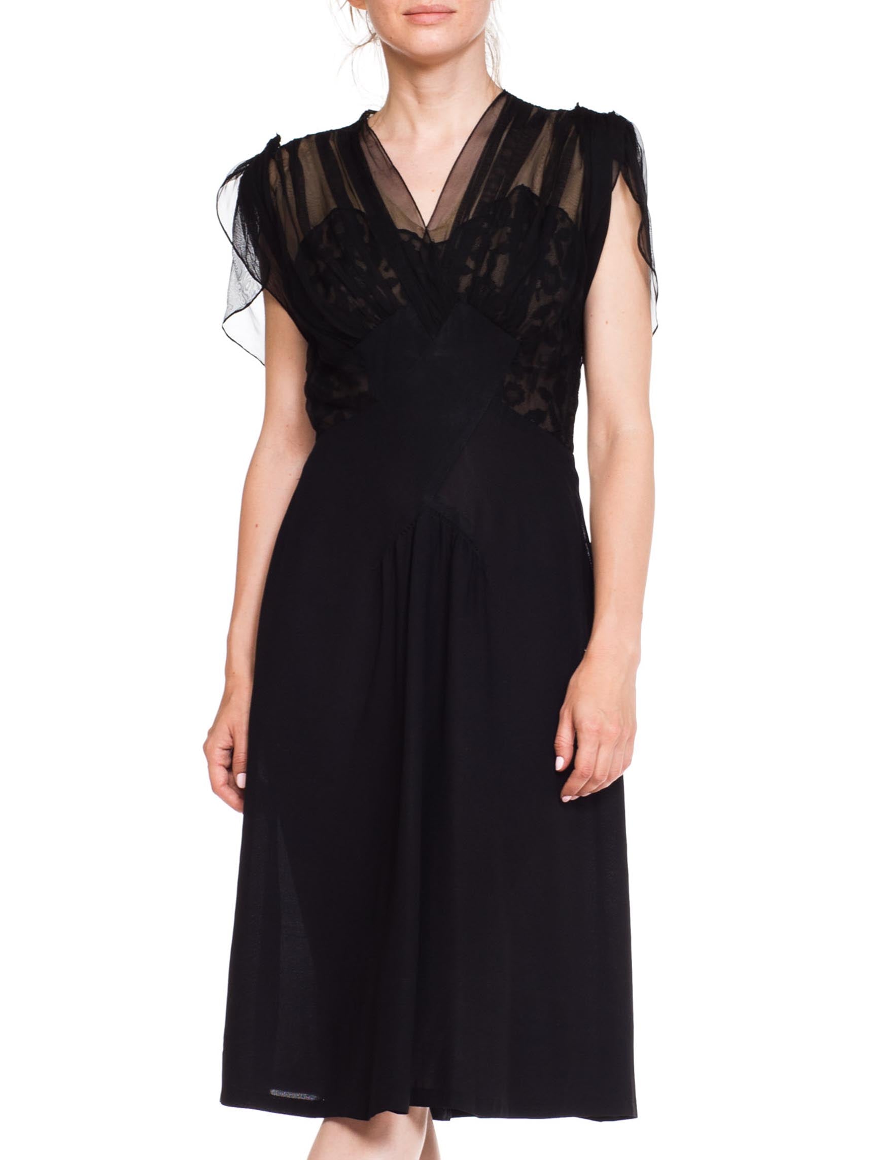 1940s cocktail dress 1940S Black Sheer Nylon & Lace Fitted Cocktail Dress