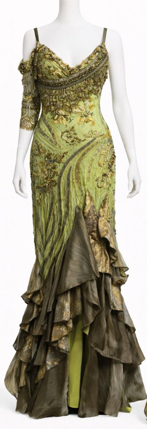 MORPHEW ATELIER Seafoam Green Beaded Silk Lace Gown With Ripped Chiffon MORPHEW ATELIER Seafoam Green Beaded Silk Lace Gown With Ripped Chiffon