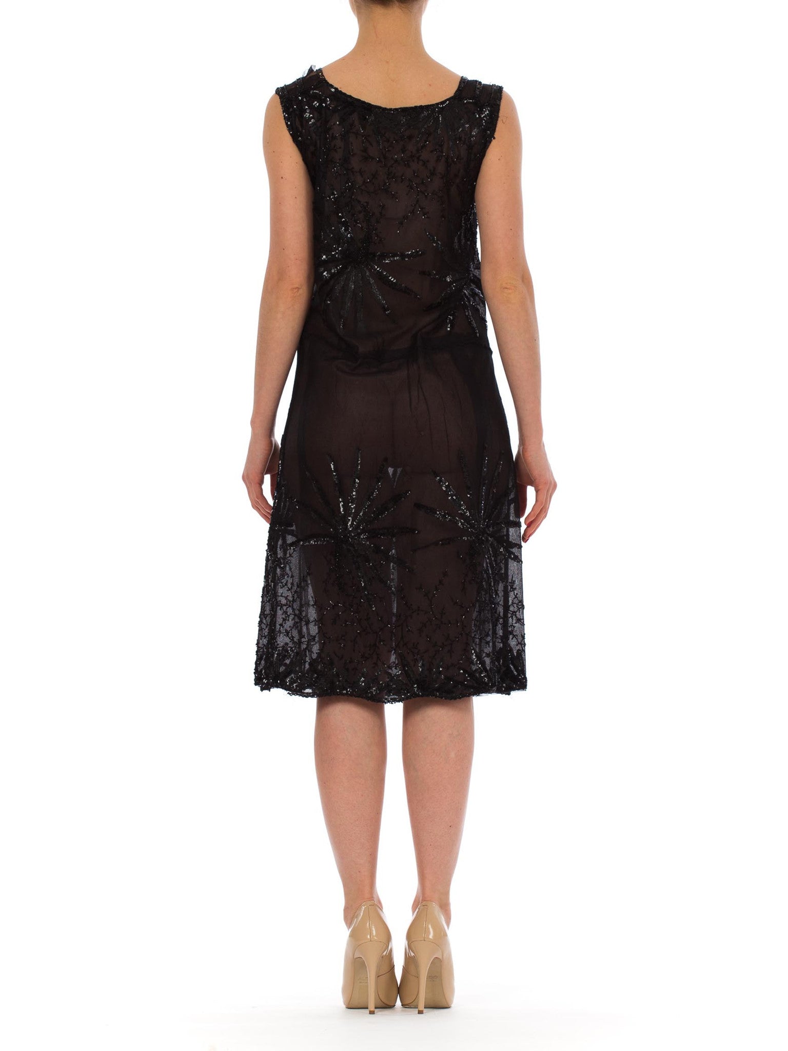 sheer flapper dress 1920s Sheer Navy Silk Flapper Dress