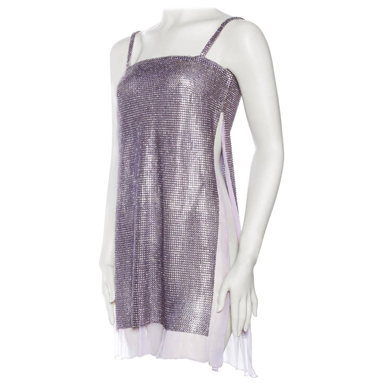 1990S GIANNI VERSACE Lilac Silk Chiffon Crystal Metal Mesh