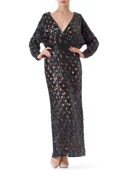chinese dress ladies Vintage Bob Mackie Sequin Swirl Empire Gown  Recess