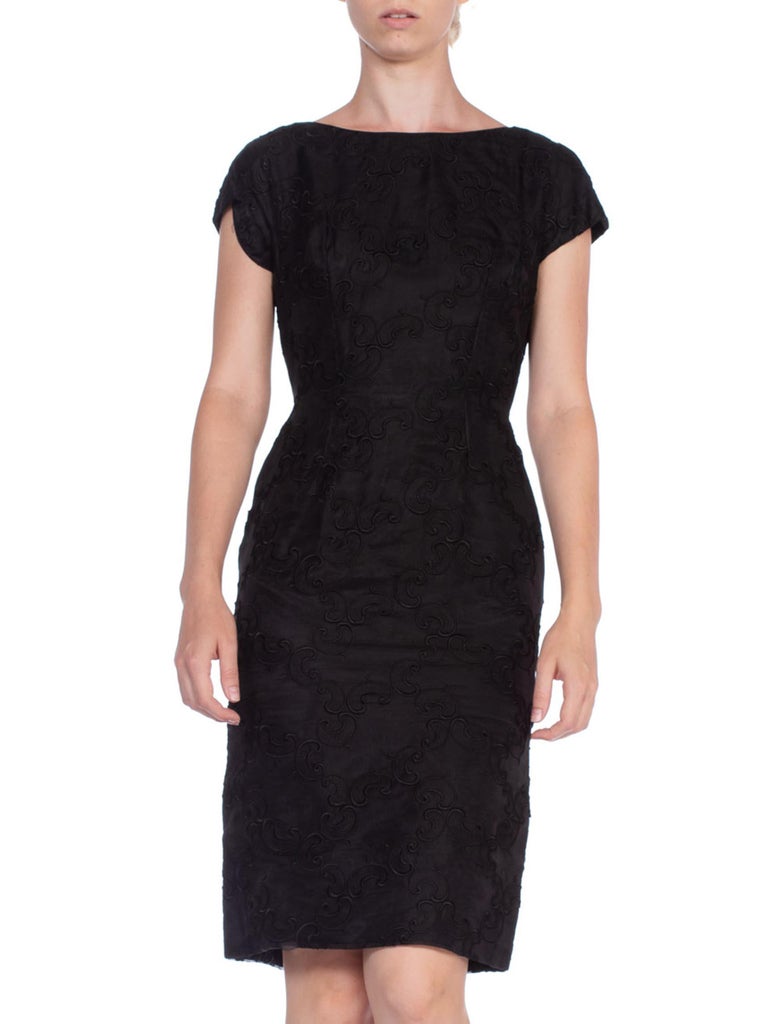 1950's Black Silk Organza Baroque Embroiderd Cocktail Dress 1950's Black Silk Organza Baroque Embroiderd Cocktail Dress