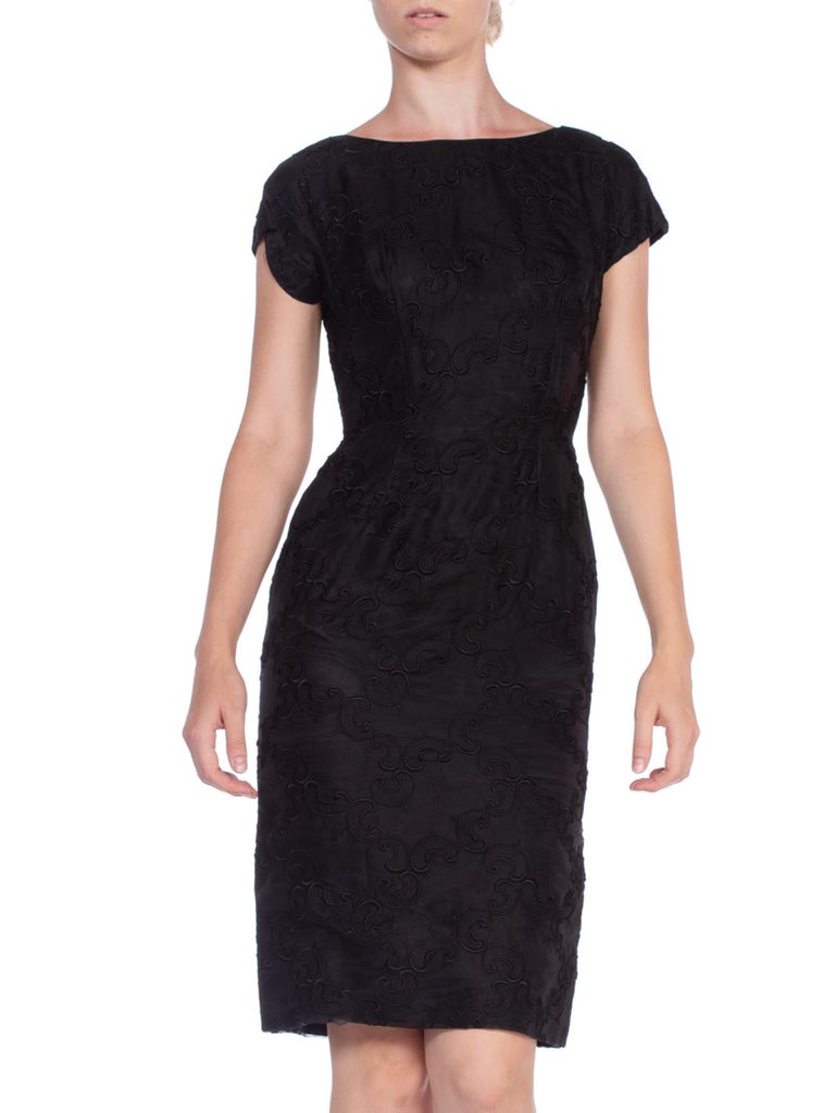 1950'S Black Silk Organza Baroque Embroiderd Cocktail Dress 1950'S Black Silk Organza Baroque Embroiderd Cocktail Dress