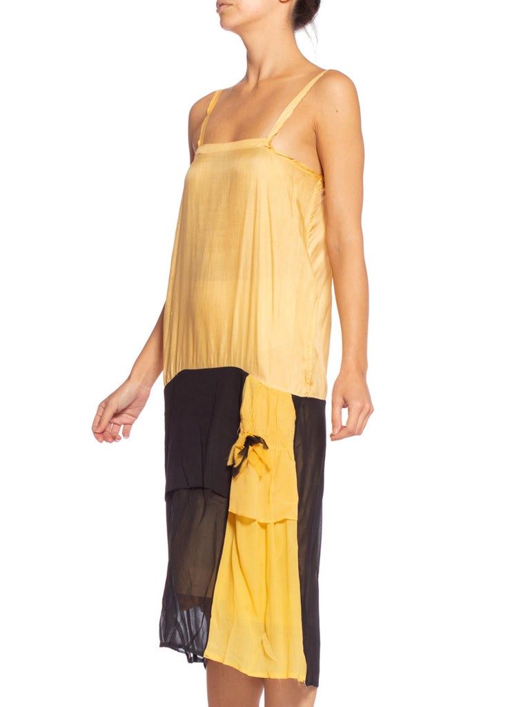 1920's Yellow & Black Silk Chiffon Slip Dress Meant to Be Worn Under An Evening Top 1920's Yellow & Black Silk Chiffon Slip Dress Meant to Be Worn Under An Evening Top