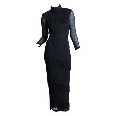 sachin and babi light blue dress Vintage 1990s Bob Mackie Evening Navy Blue Beaded Strap Dress  Size 4   CLOVIS