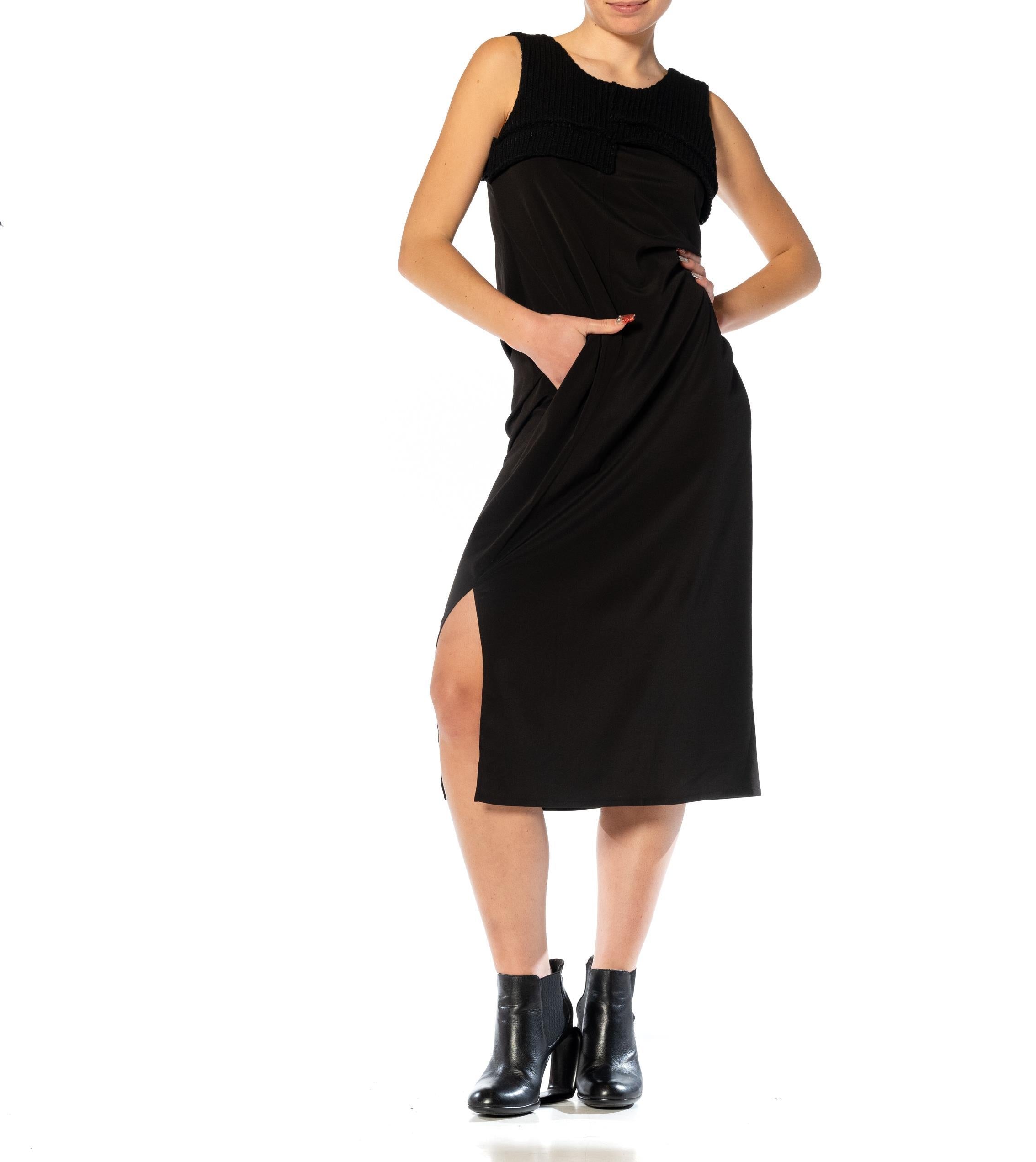 1990S Michiko YS Black Wool & Rayon Dress With Sweater Knit Bodice 1990S Michiko YS Black Wool & Rayon Dress With Sweater Knit Bodice