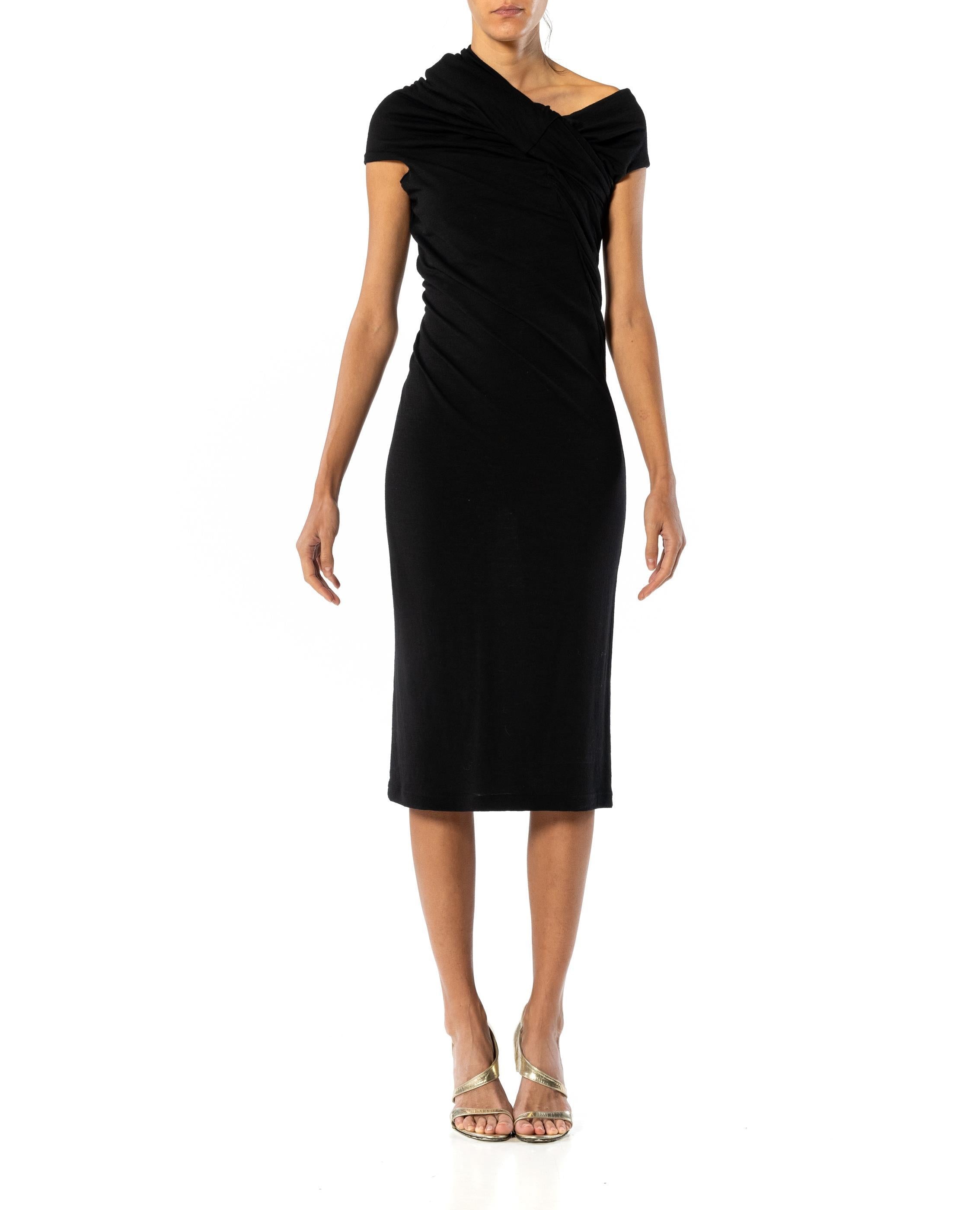 2000S JUNYA WATANABE COMME DES GARCONS Black Wool Jersey One Shoulder Dress 2009 2000S JUNYA WATANABE COMME DES GARCONS Black Wool Jersey One Shoulder Dress 2009