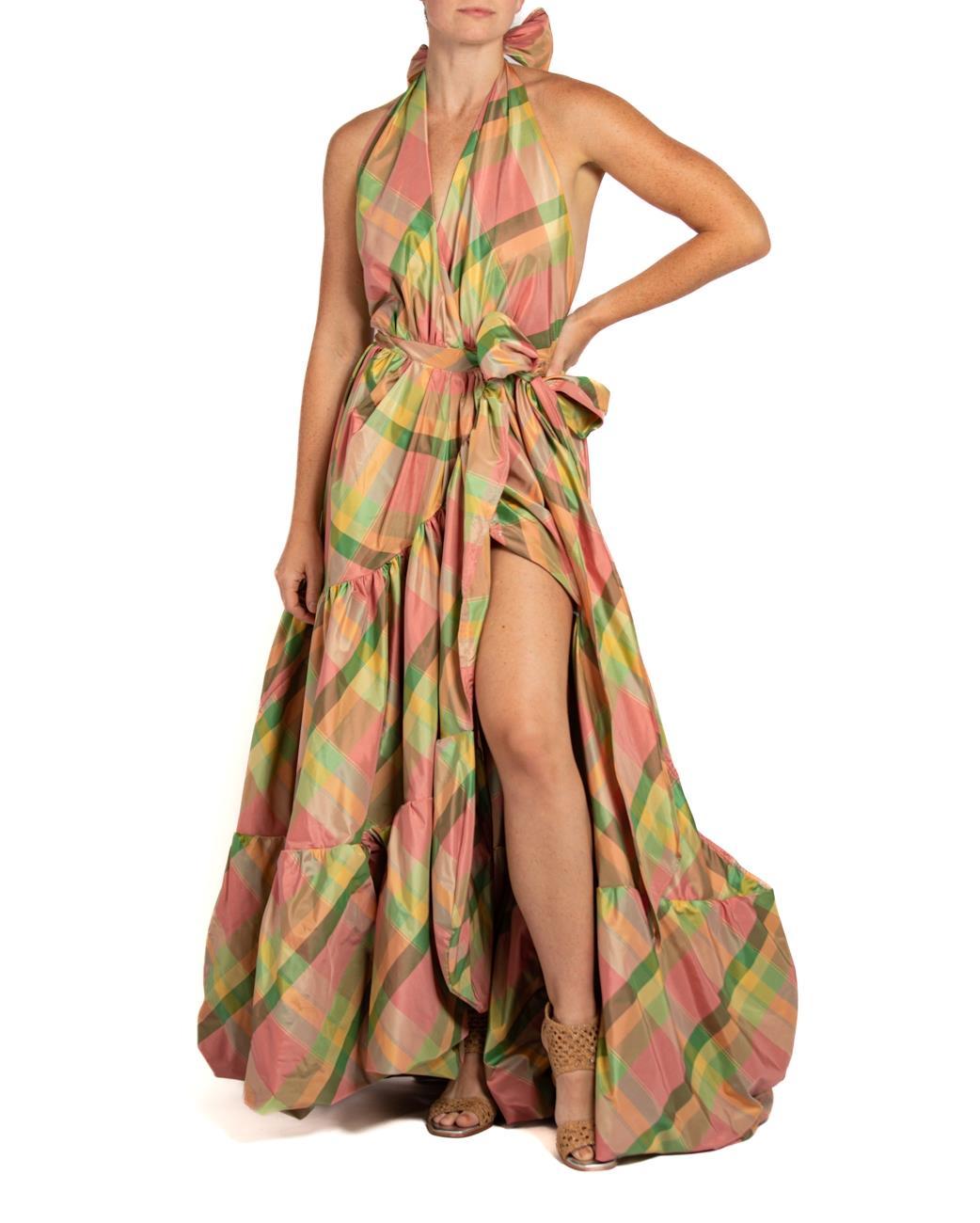 MORPHEW COLLECTION Pink & Green Silk Taffeta Plaid Gown MORPHEW COLLECTION Pink & Green Silk Taffeta Plaid Gown