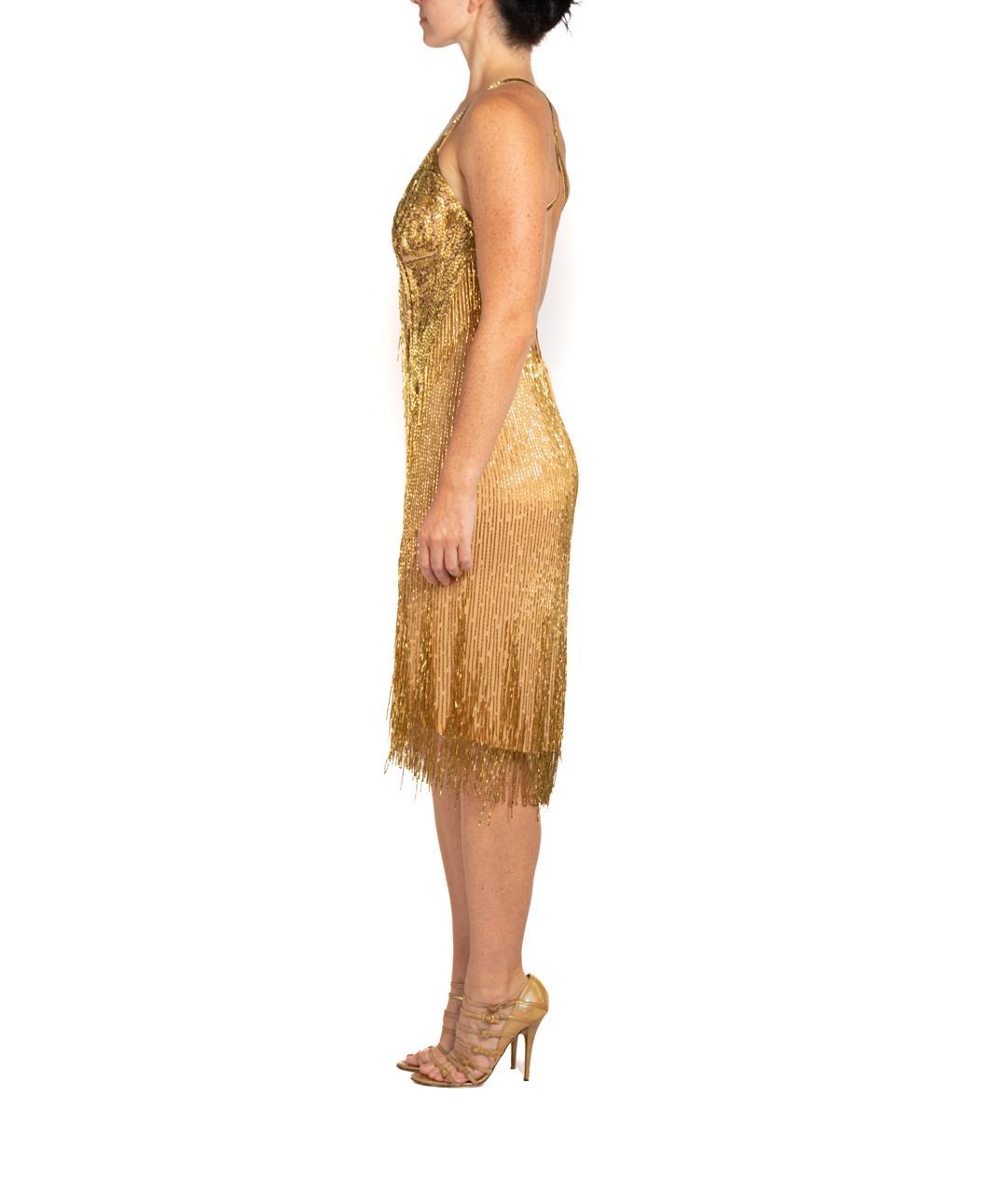 1970S BOB MACKIE Gold Beaded Silk Disco Fringed Mini Cocktail Dress MORPHEW 1970S BOB MACKIE Gold Beaded Silk Disco Fringed Mini Cocktail Dress MORPHEW