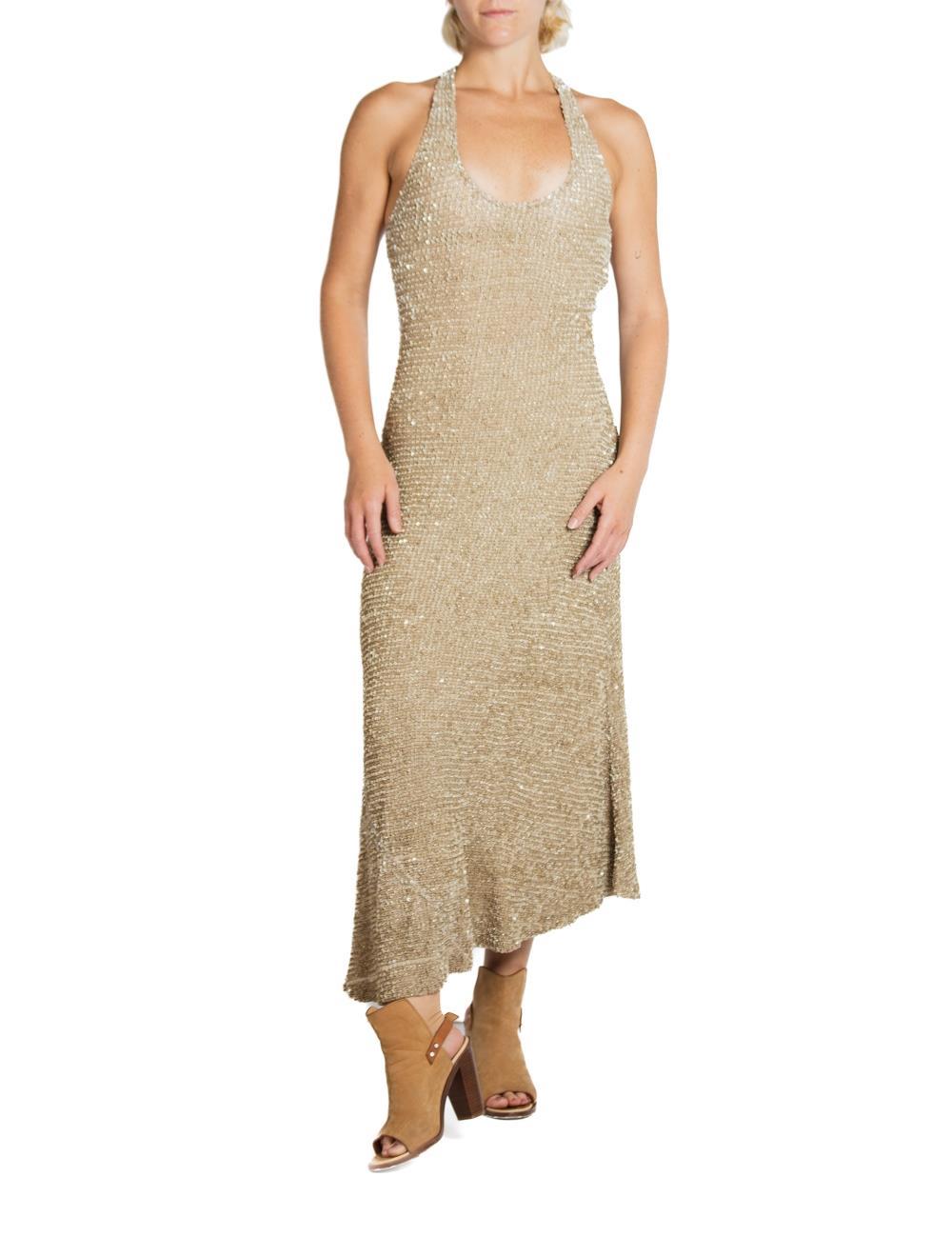 1990S RALPH LAUREN Ecru Knit With Sequins And Beads Gown 1990S RALPH LAUREN Ecru Knit With Sequins And Beads Gown