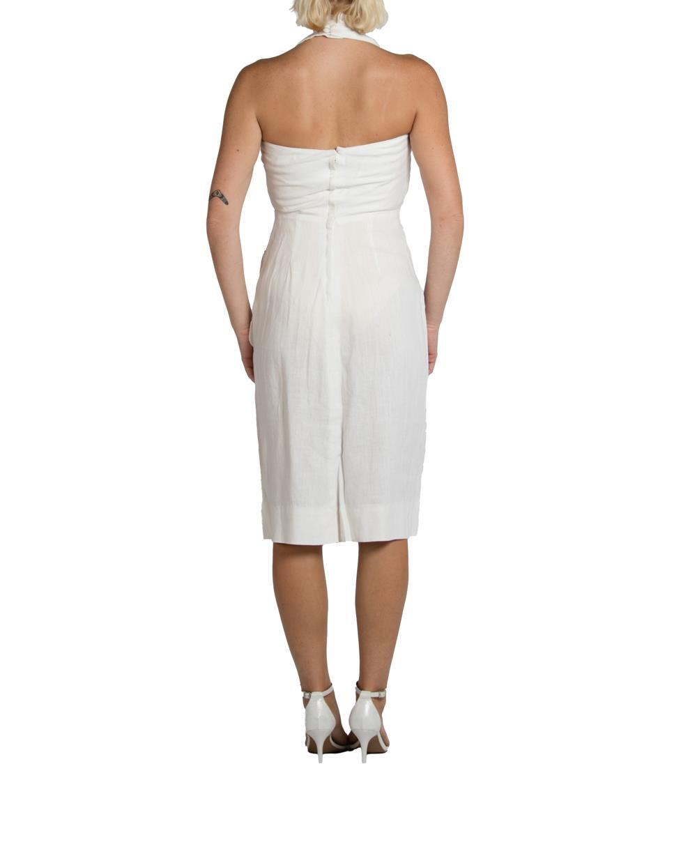 1990S White Linen High Neck Halter Top Dress 1990S White Linen High Neck Halter Top Dress