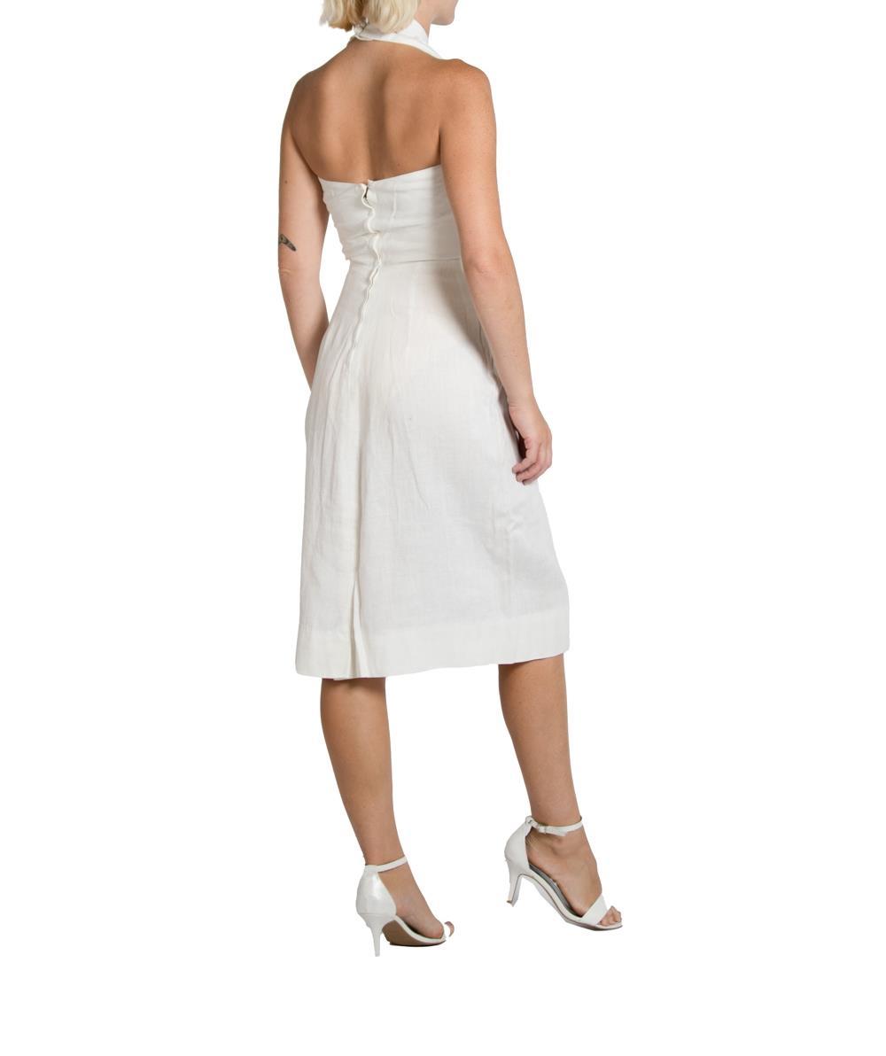 1990S White Linen High Neck Halter Top Dress 1990S White Linen High Neck Halter Top Dress
