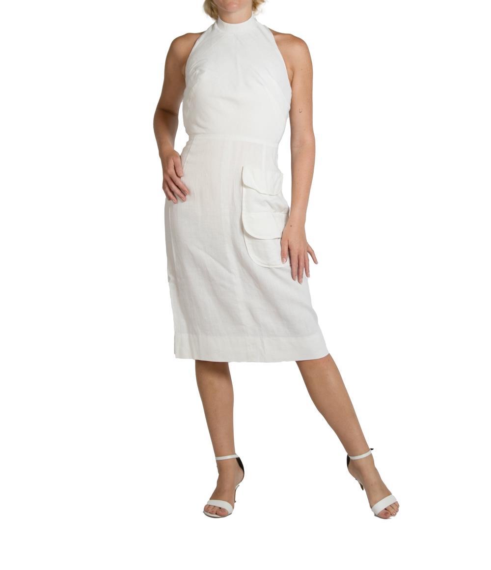 1990S White Linen High Neck Halter Top Dress 1990S White Linen High Neck Halter Top Dress