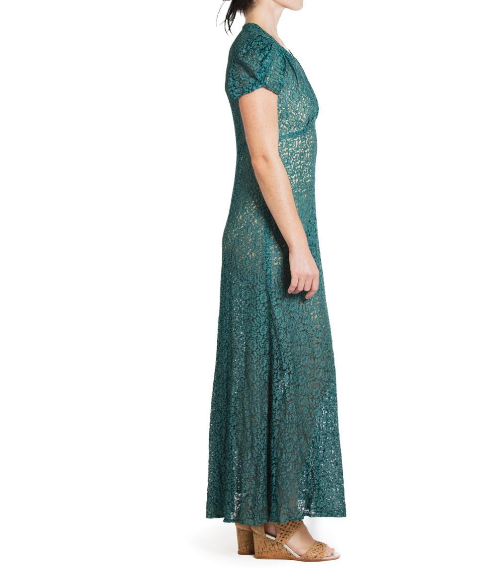 dark teal lace dress Dark Pine Long Puff Sleeve Lace Mini Dress