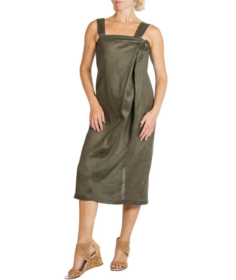 1990S JIL SANDER Dark Gray Linen Dress With Buckle Detail 1990S JIL SANDER Dark Gray Linen Dress With Buckle Detail