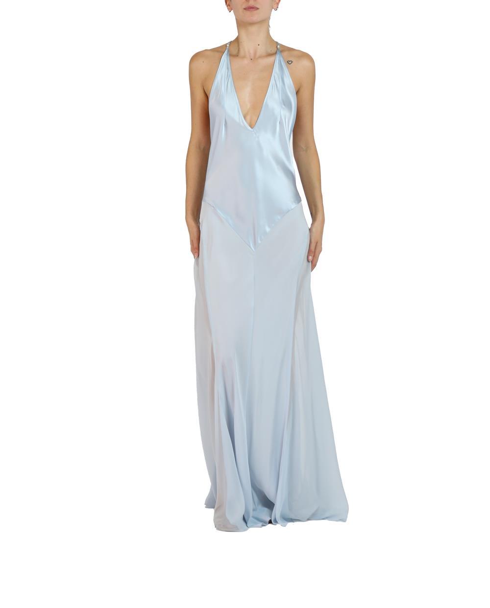 MORPHEW COLLECTION Ice Blue Silk Charmeuse Bias Cut Slip Gown