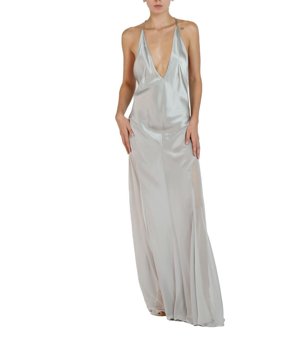 silver satin slip dress NINA Maxi Dress Silver Satin