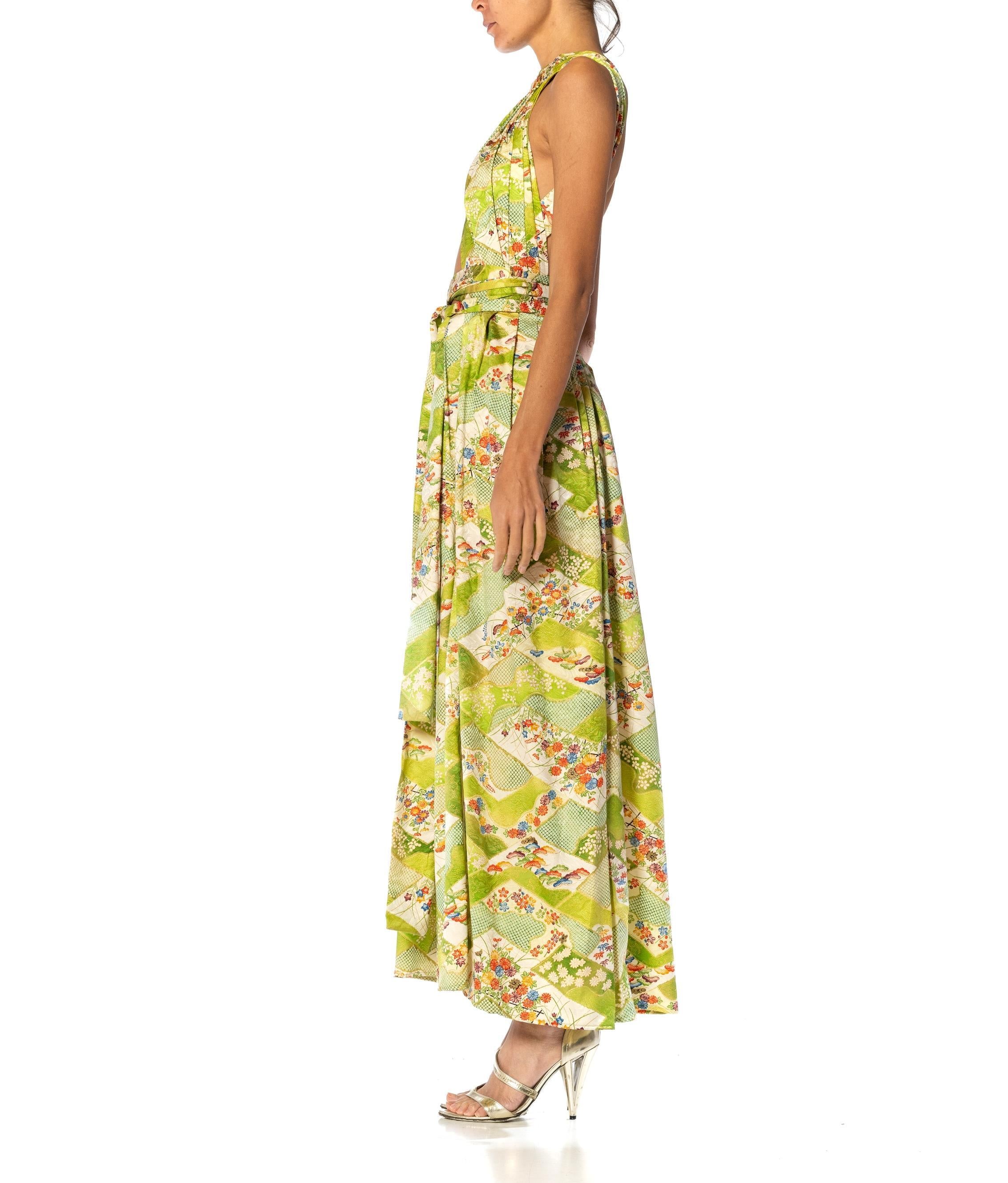 green silk kimono dress Hand-painted Silk Kimono Dress, Green Gray Gown, Art to Wear