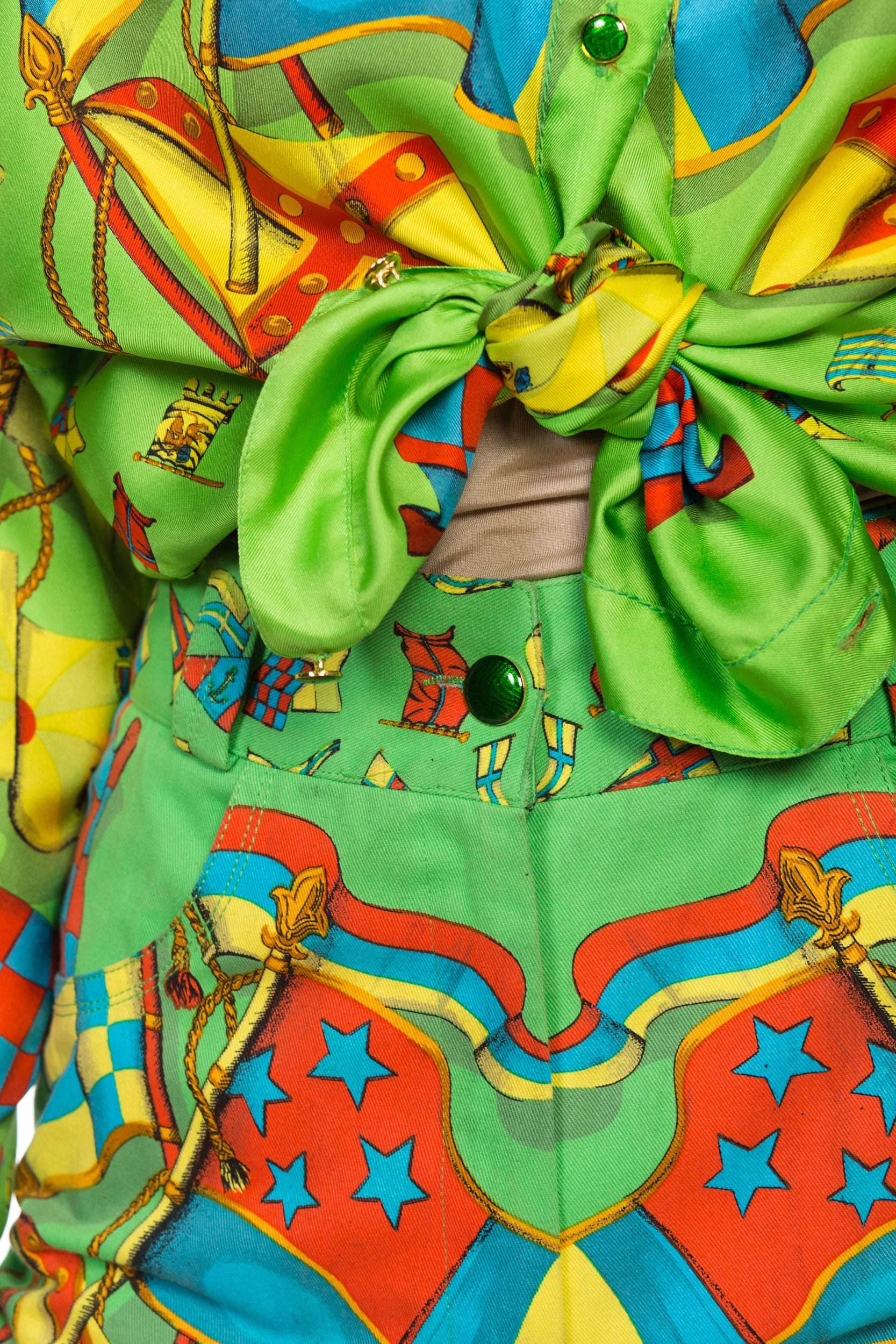 1990S GIANNI VERSACE Miami Collection Silk Blouse & Cotton Jeans Set