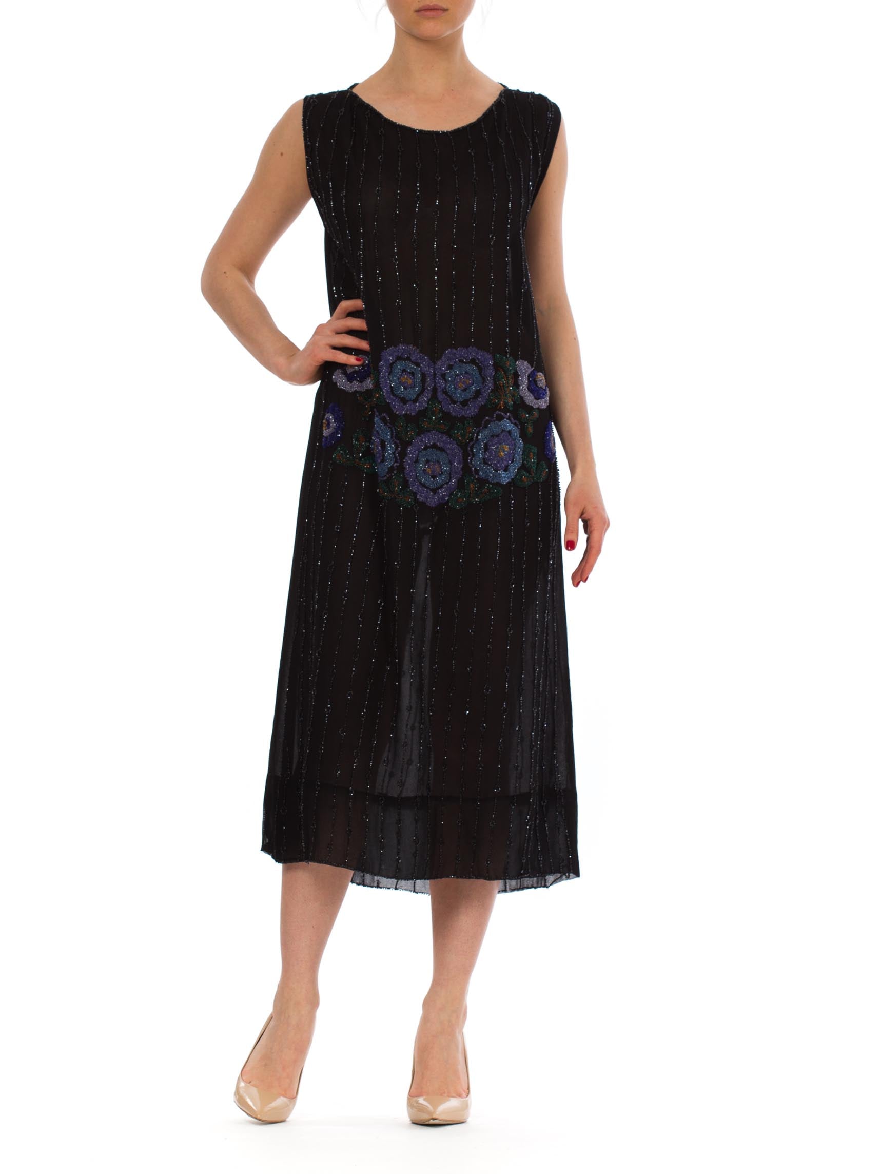 chiffon flapper dress 1920s silk chiffon beaded flapper dress (XS-S) Farmer's Daughter