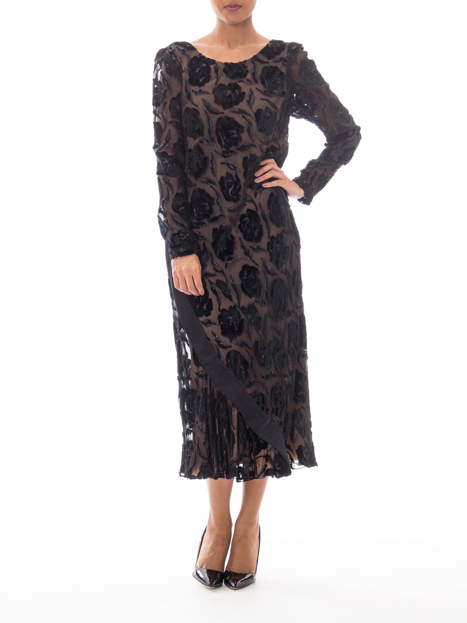 burnout velvet cocktail dress MORPHEW COLLECTION Hot Pink Floral Burnout Velvet Cocktail Dress with Fringe
