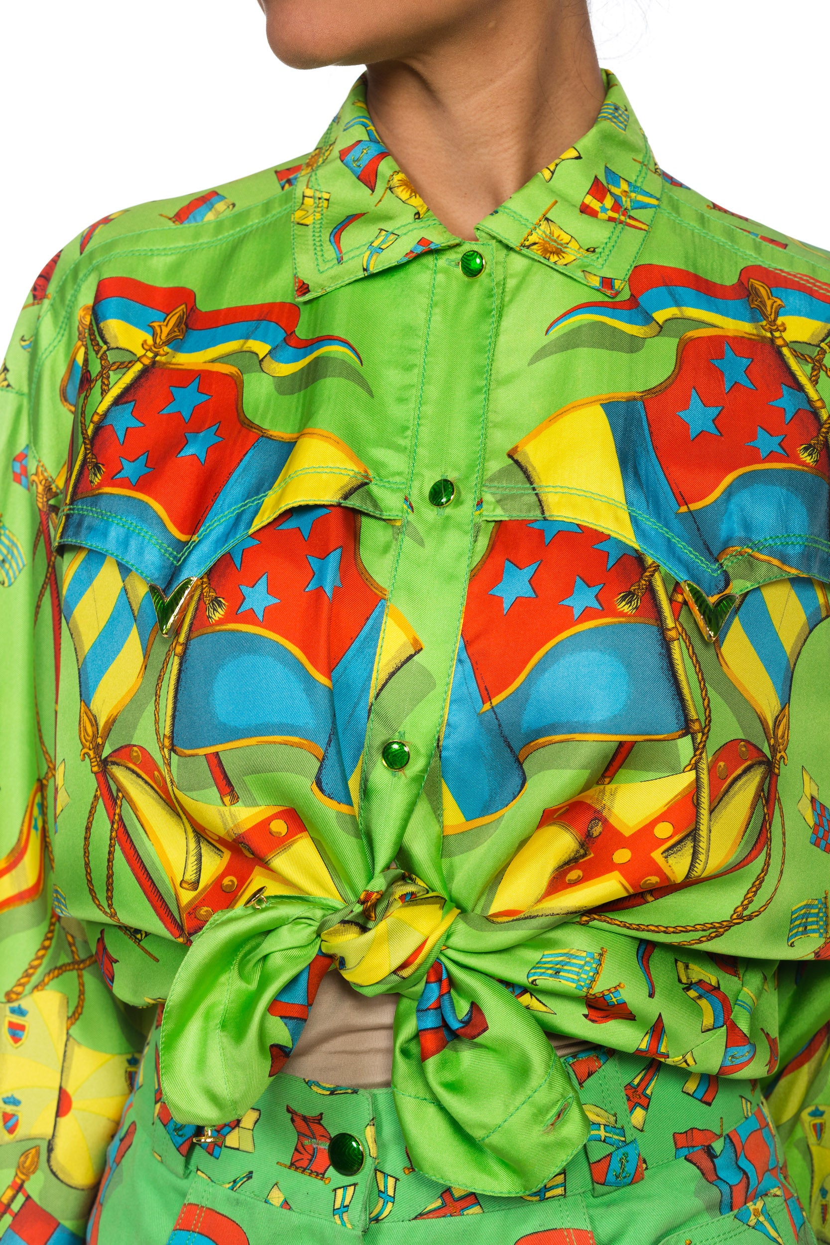 1990S GIANNI VERSACE Miami Collection Silk Blouse & Cotton Jeans Set