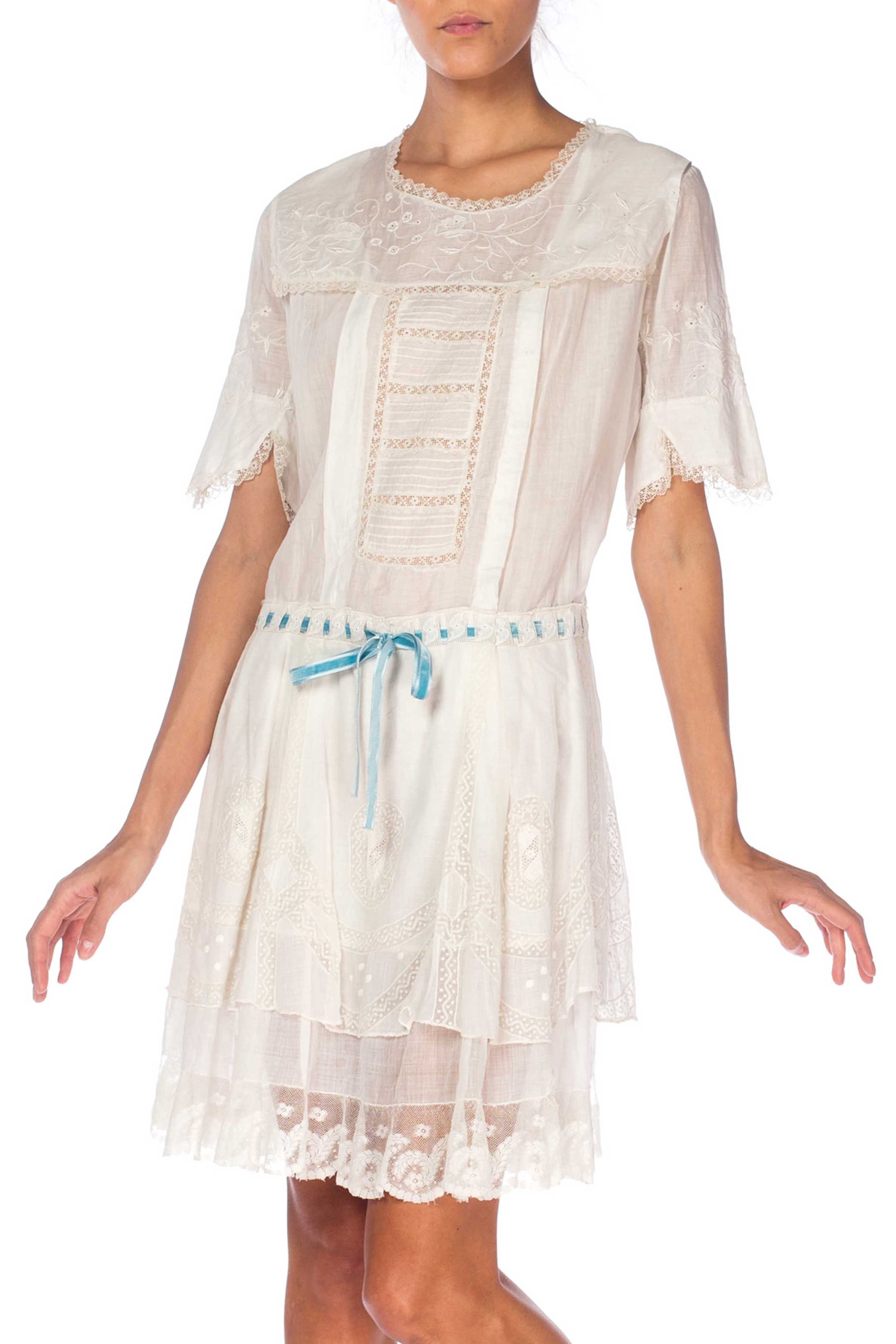 Edwardian White Hand Embroidered Organic Cotton Voile Young Girls Dres MORPHEW Edwardian White Hand Embroidered Organic Cotton Voile Young Girls Dres MORPHEW