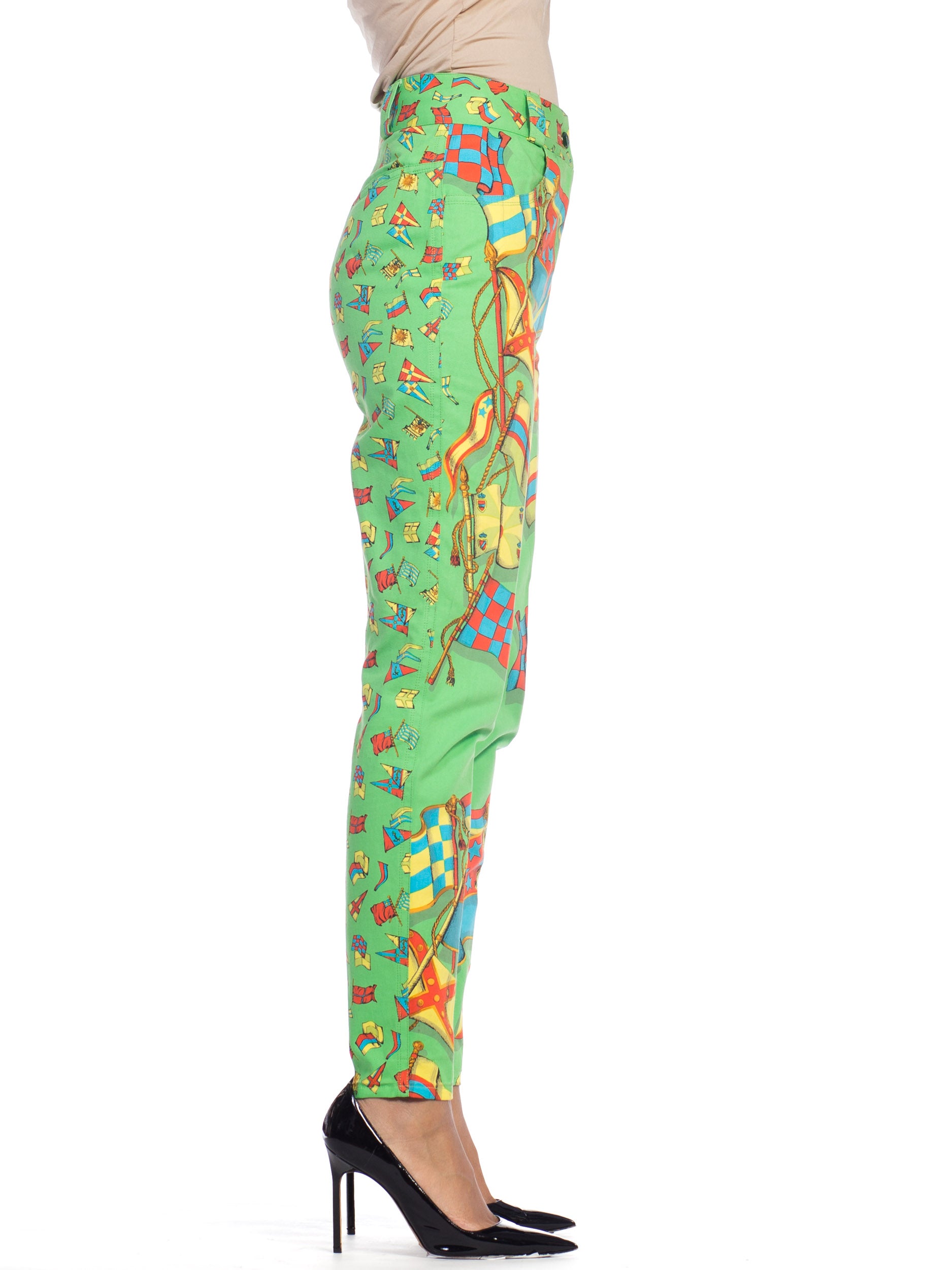 1990S GIANNI VERSACE Miami Collection Silk Blouse & Cotton Jeans Set