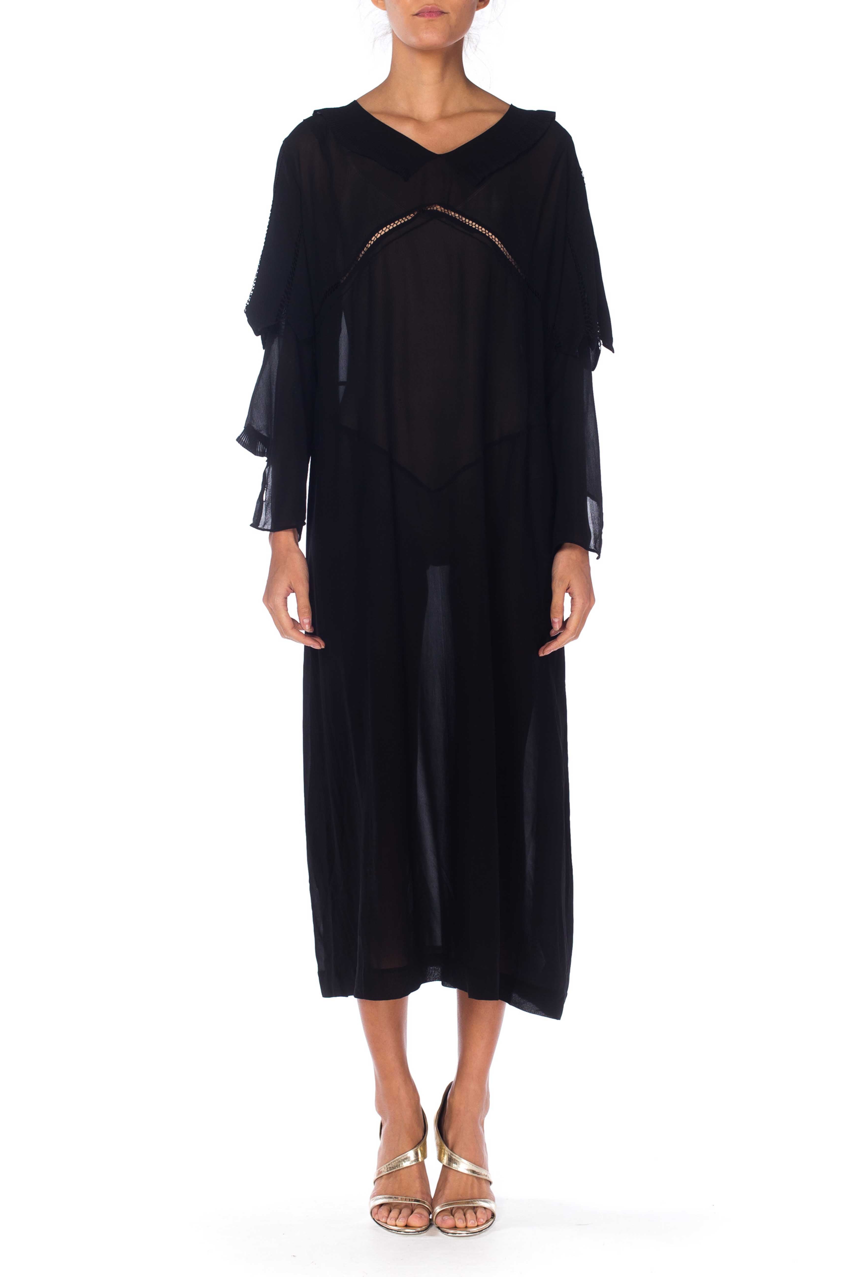 1920s pleated dress 1920s evening dress in black chiffon with black tulle lace godets
