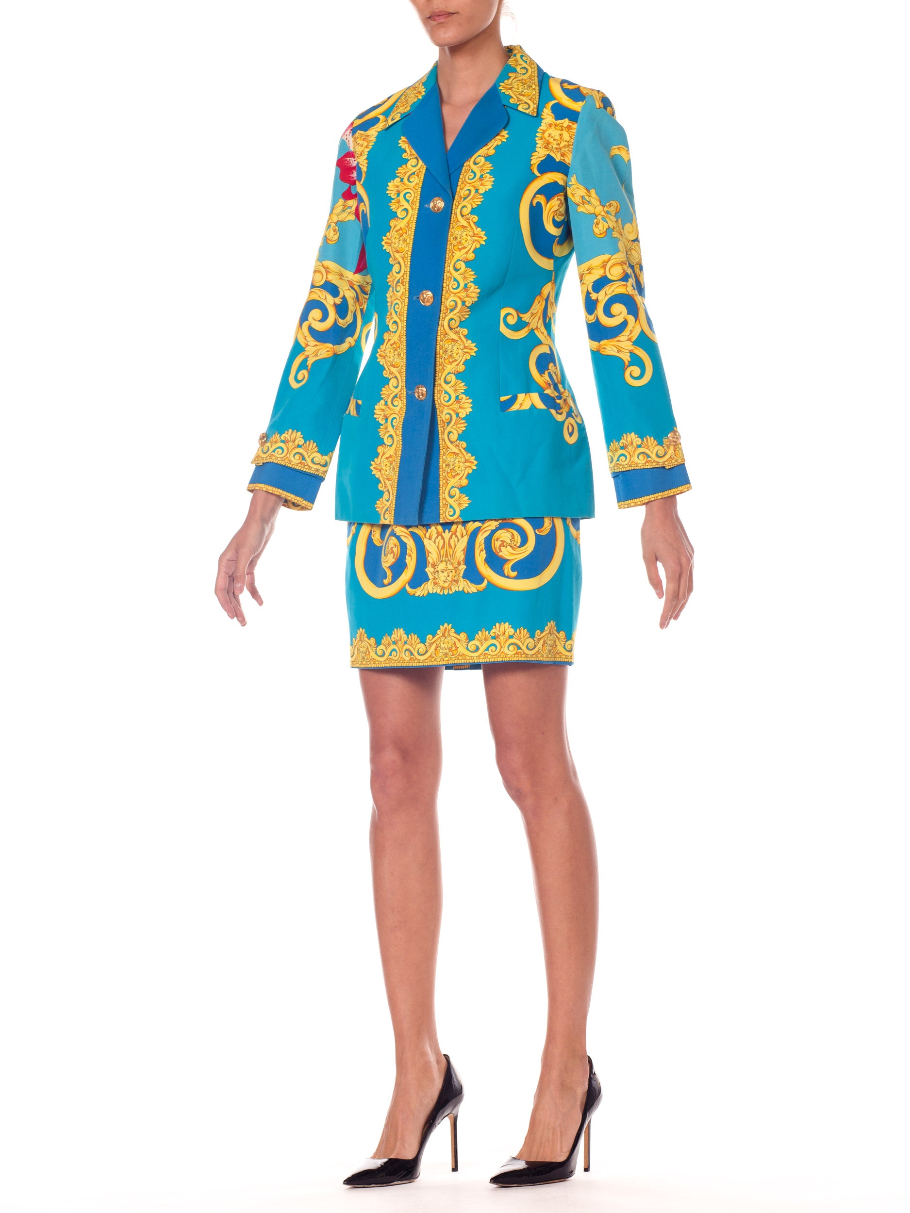 1990S GIANNI VERSACE Istante Cotton Baroque Floral Printed Skirt