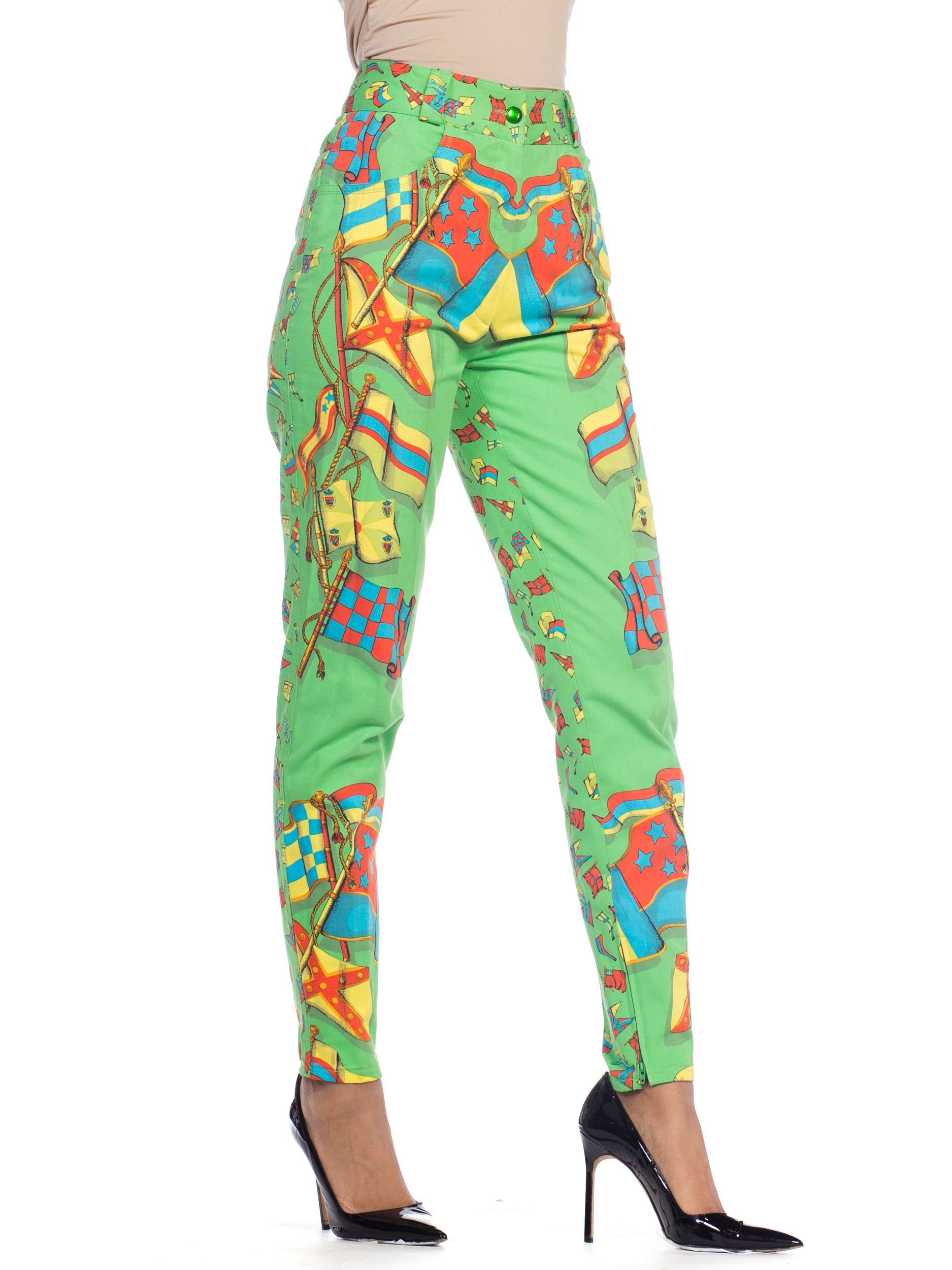 1990S GIANNI VERSACE Miami Collection Silk Blouse & Cotton Jeans Set