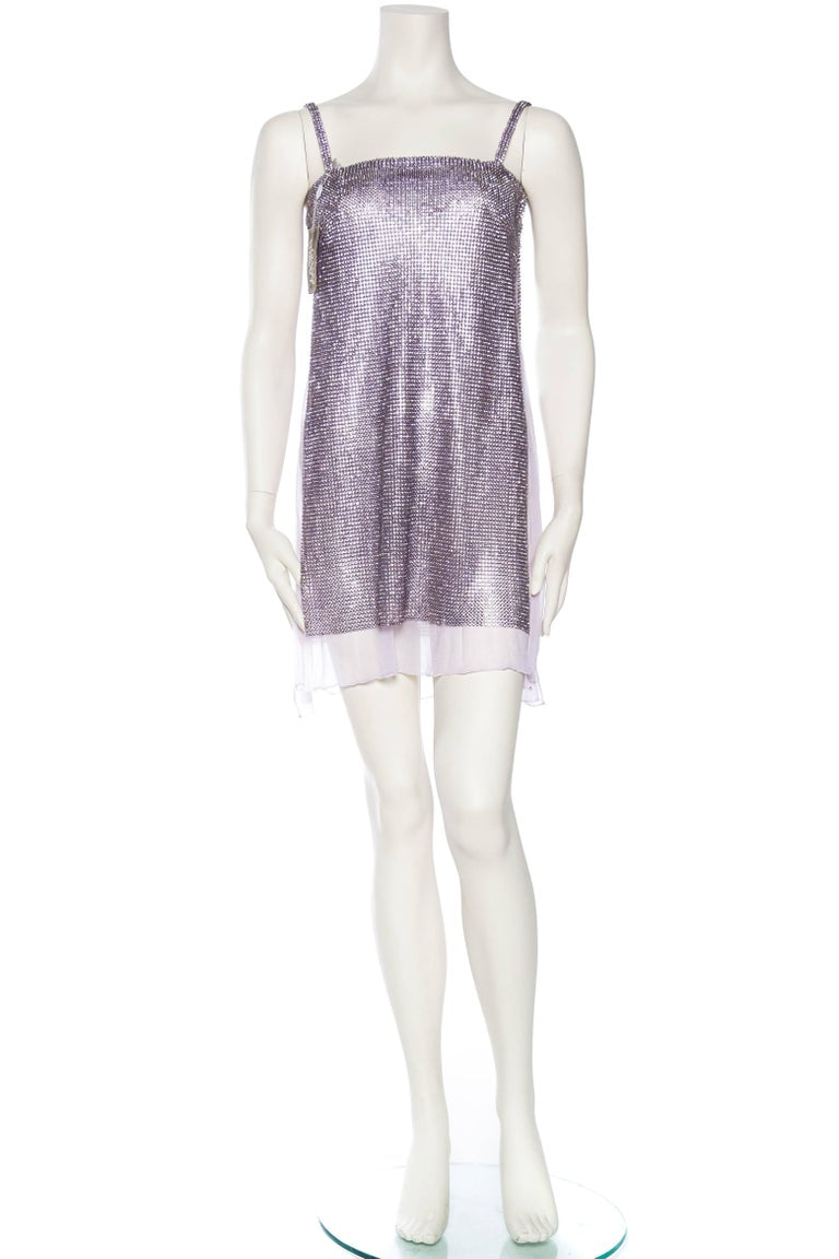 1990s Gianni Versace Lilac Silk Chiffon & Crystal Metal Mesh Cocktail Dress with Full Side Slits 1990s Gianni Versace Lilac Silk Chiffon & Crystal Metal Mesh Cocktail Dress with Full Side Slits