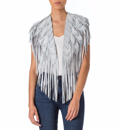 Dove Grey Suede Feather Leather Cape